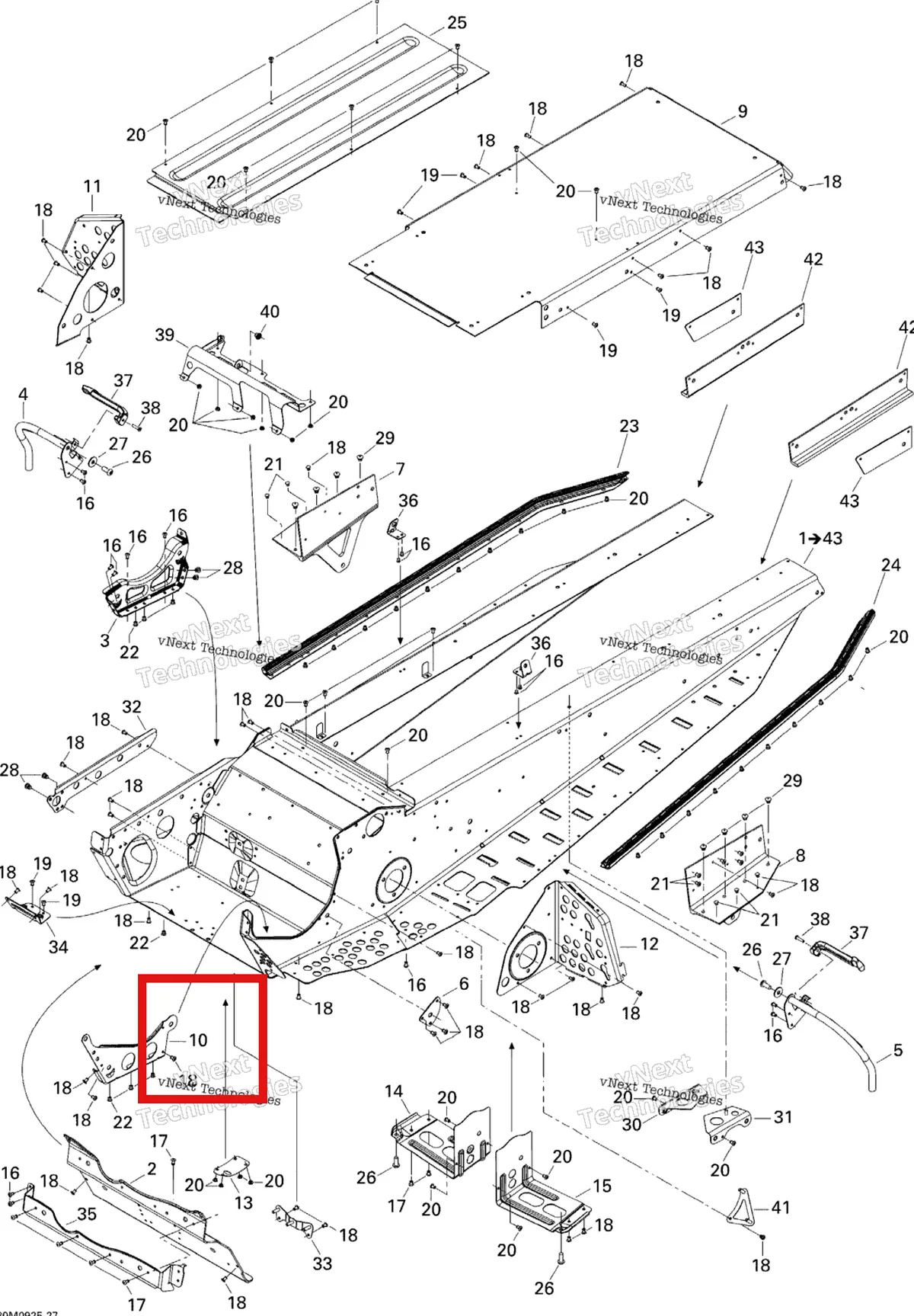 Деталь 518323995 (Деталь Inner Reinforcement, Black) на схеме узла 2009 Ski-Doo Skandic Tundra LT 550F Frame