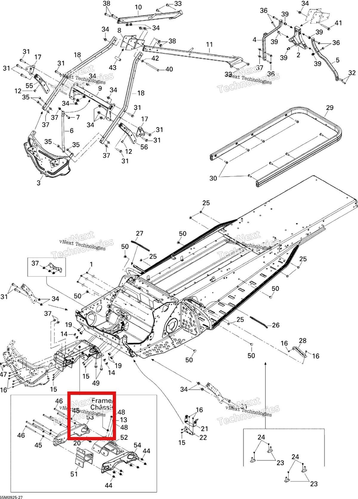Деталь 518324014 (Деталь Rh Lateral Reinforcement) на схеме узла 2009 Ski-Doo Skandic Tundra LT 550F Frame And Components
