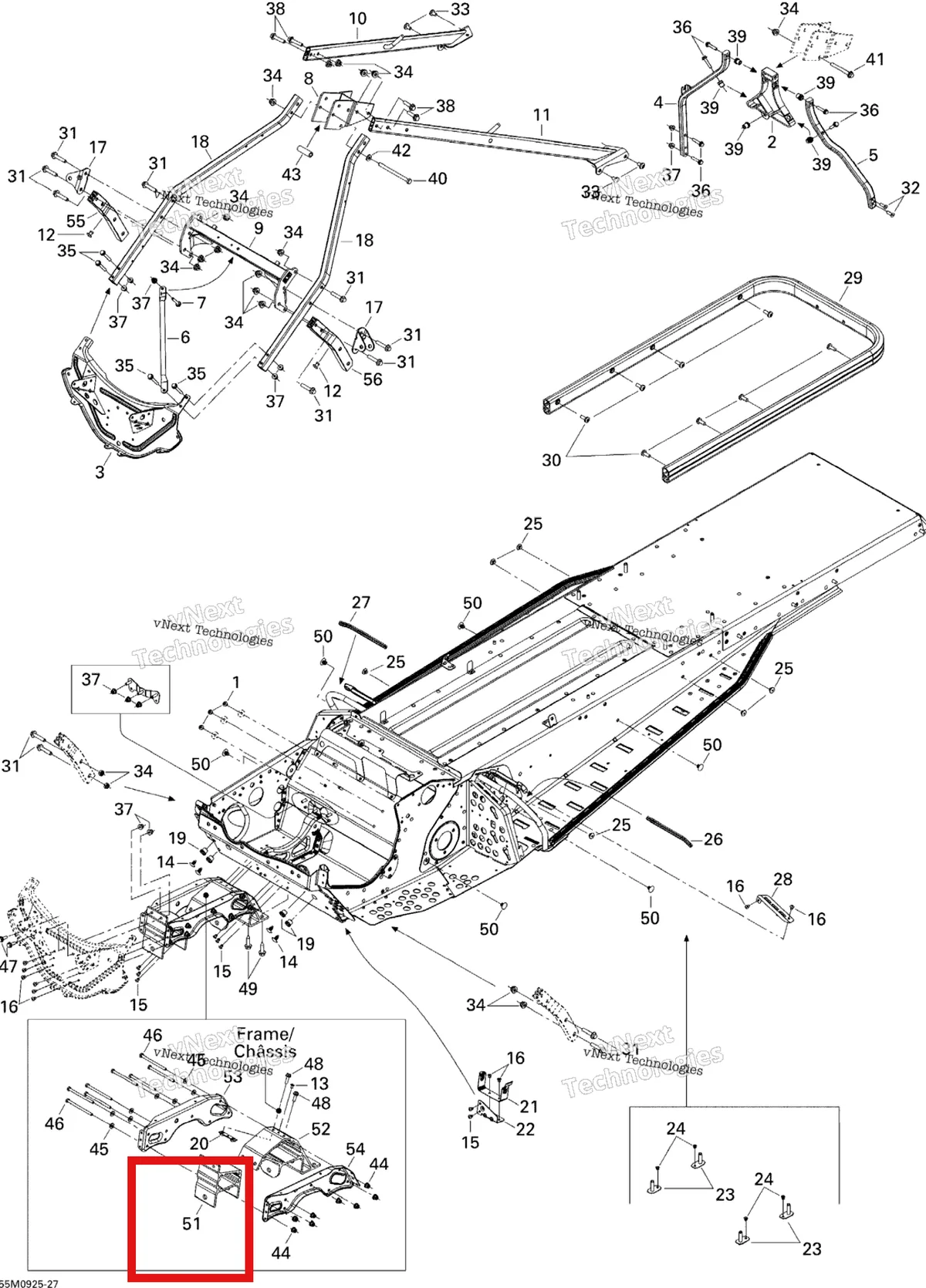 Деталь 518324019 (Деталь Front Attachment, Front Suspension) на схеме узла 2009 Ski-Doo Skandic Tundra LT 550F Frame And Components