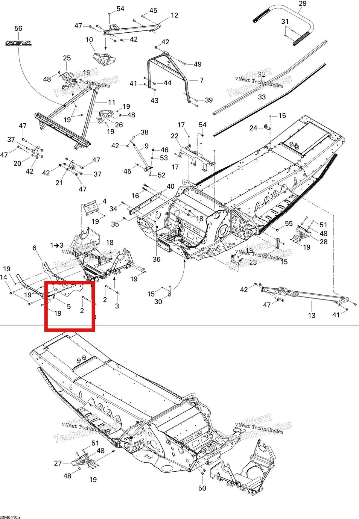 Деталь 518324107 на схеме узла 2004 Ski-Doo MX Z X 440 Racing Frame - Front And Rear