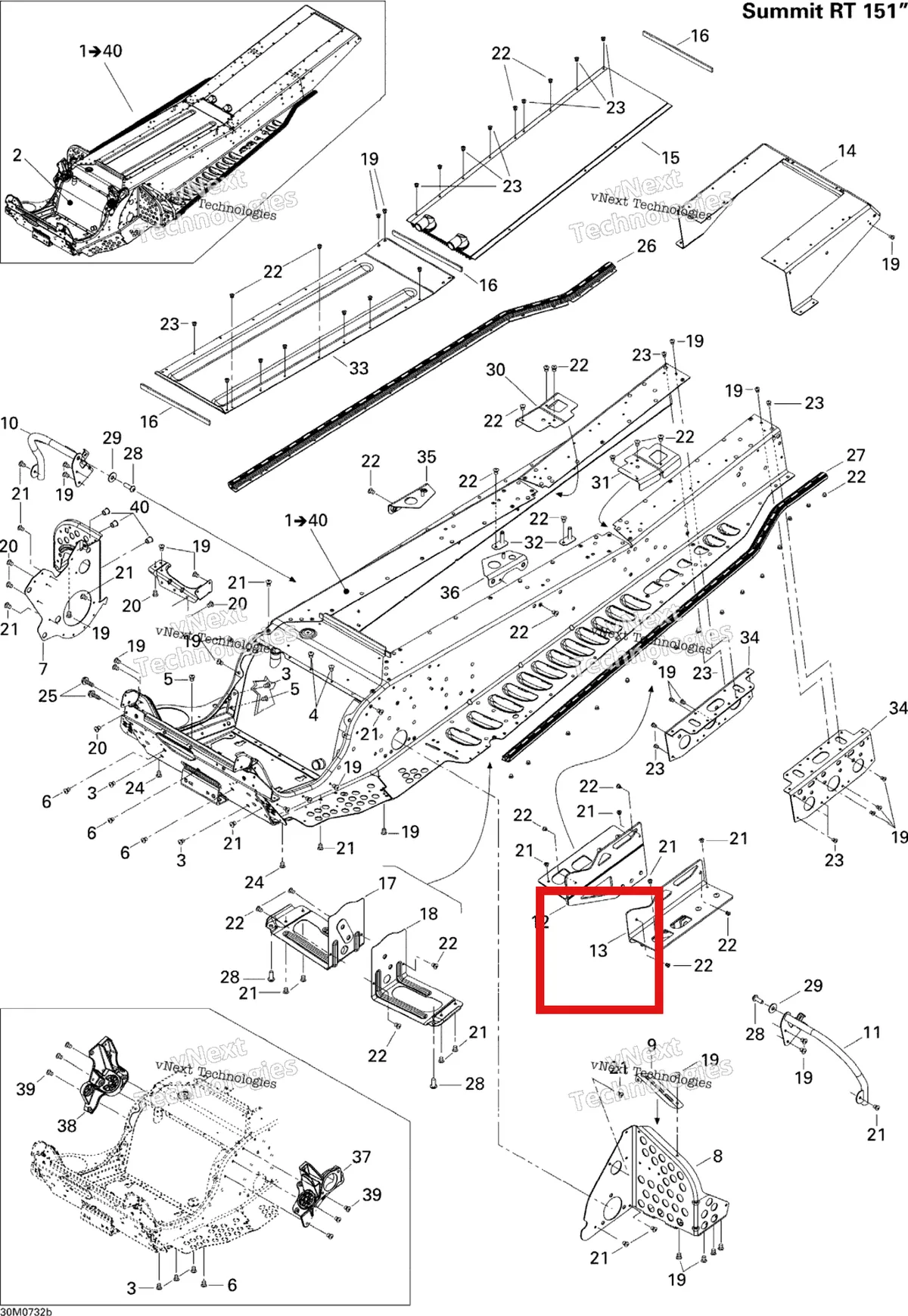 Деталь 518324154 на схеме узла 2007 Ski-Doo Summit Highmark & Highmark X 1000 SDI Frame Rt 151