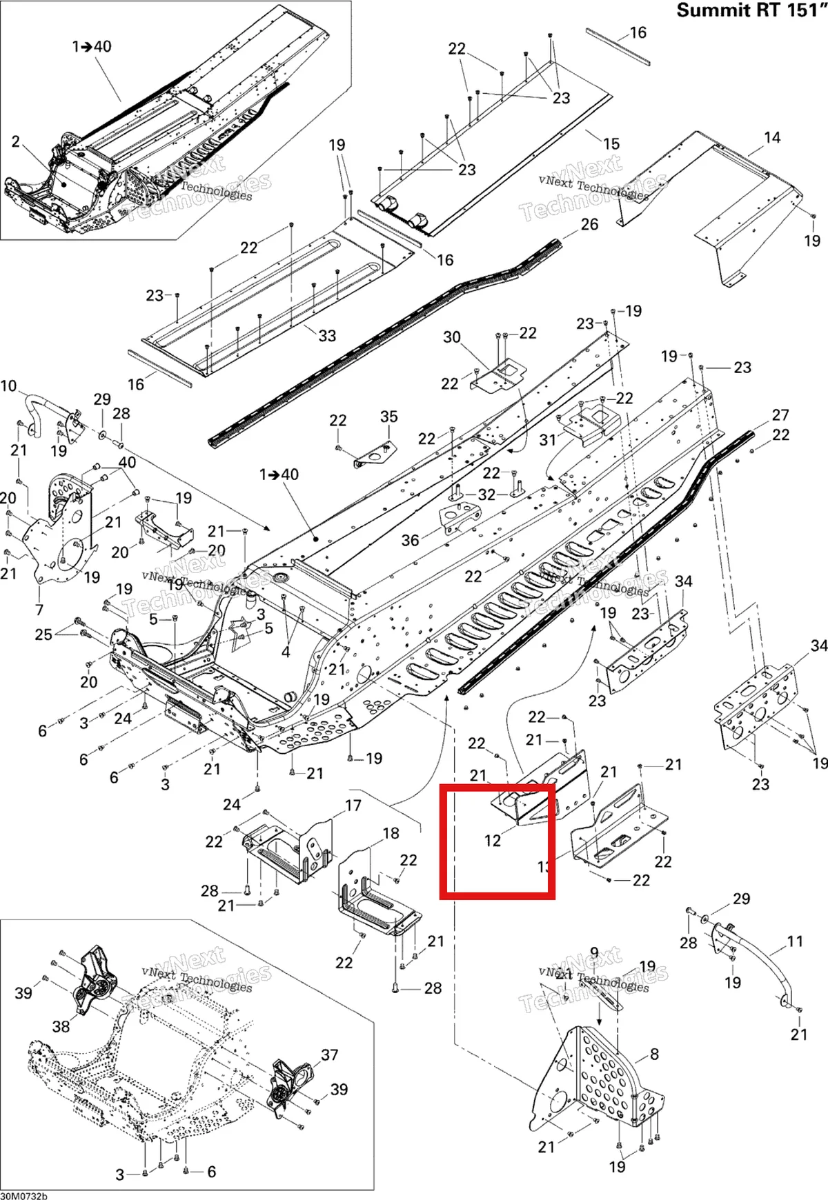 Деталь 518324157 на схеме узла 2007 Ski-Doo Summit Highmark & Highmark X 1000 SDI Frame Rt 151