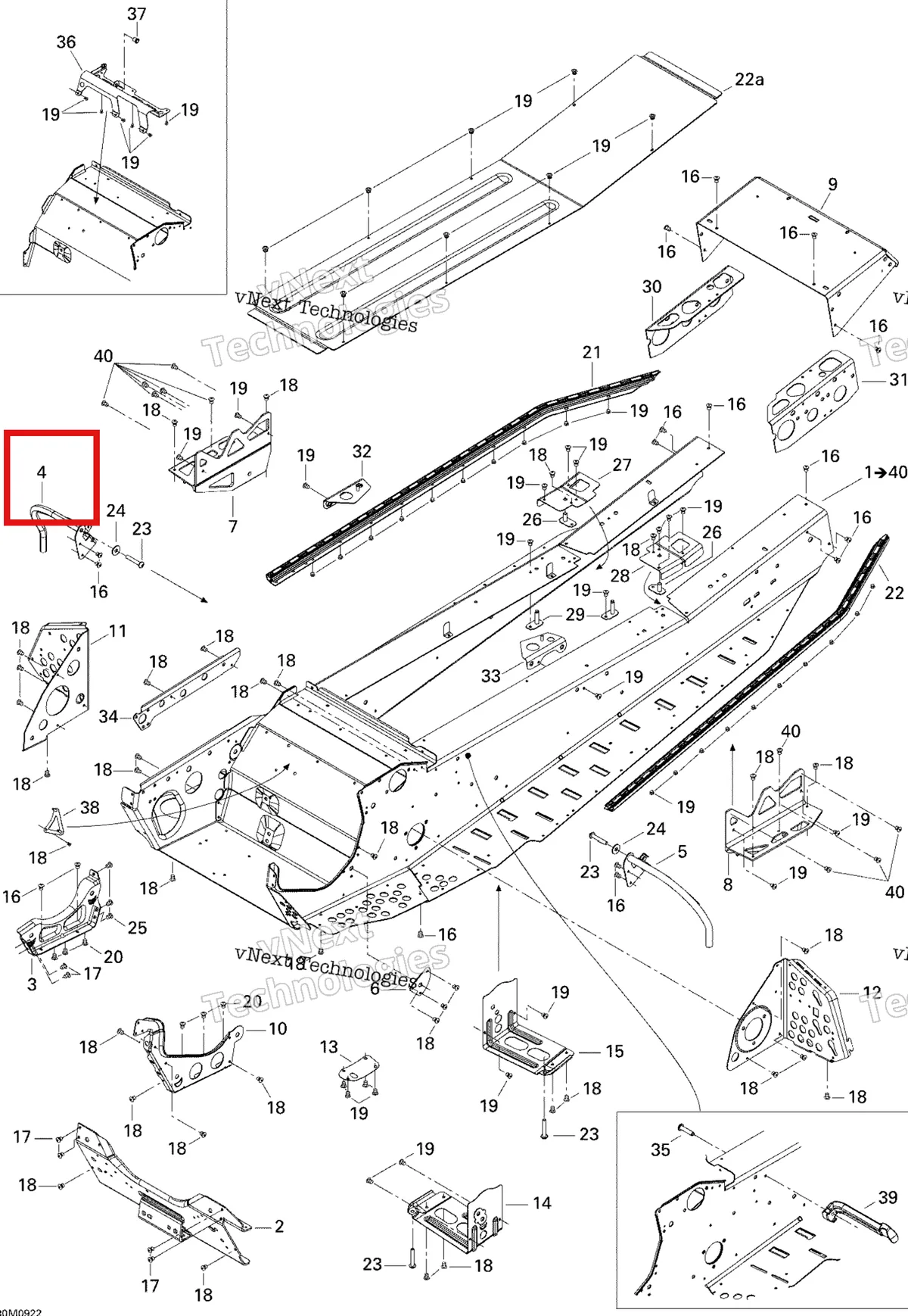 Деталь 518324162 (Деталь Rh Toe Hold Support) на схеме узла 2009 Ski-Doo GTX Fan Frame