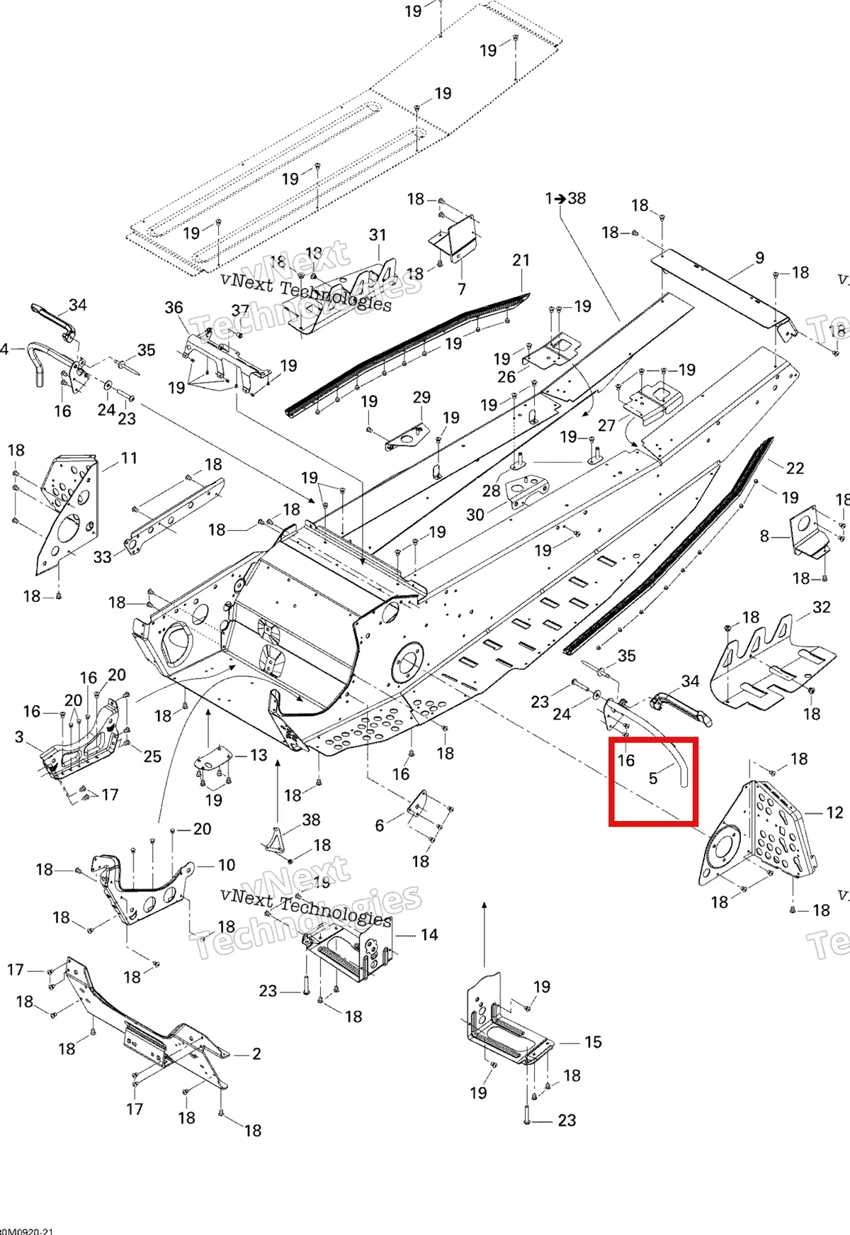 Деталь 518324163 (Деталь Lh Toe Hold Support) на схеме узла 2009 Ski-Doo GSX Fan Frame