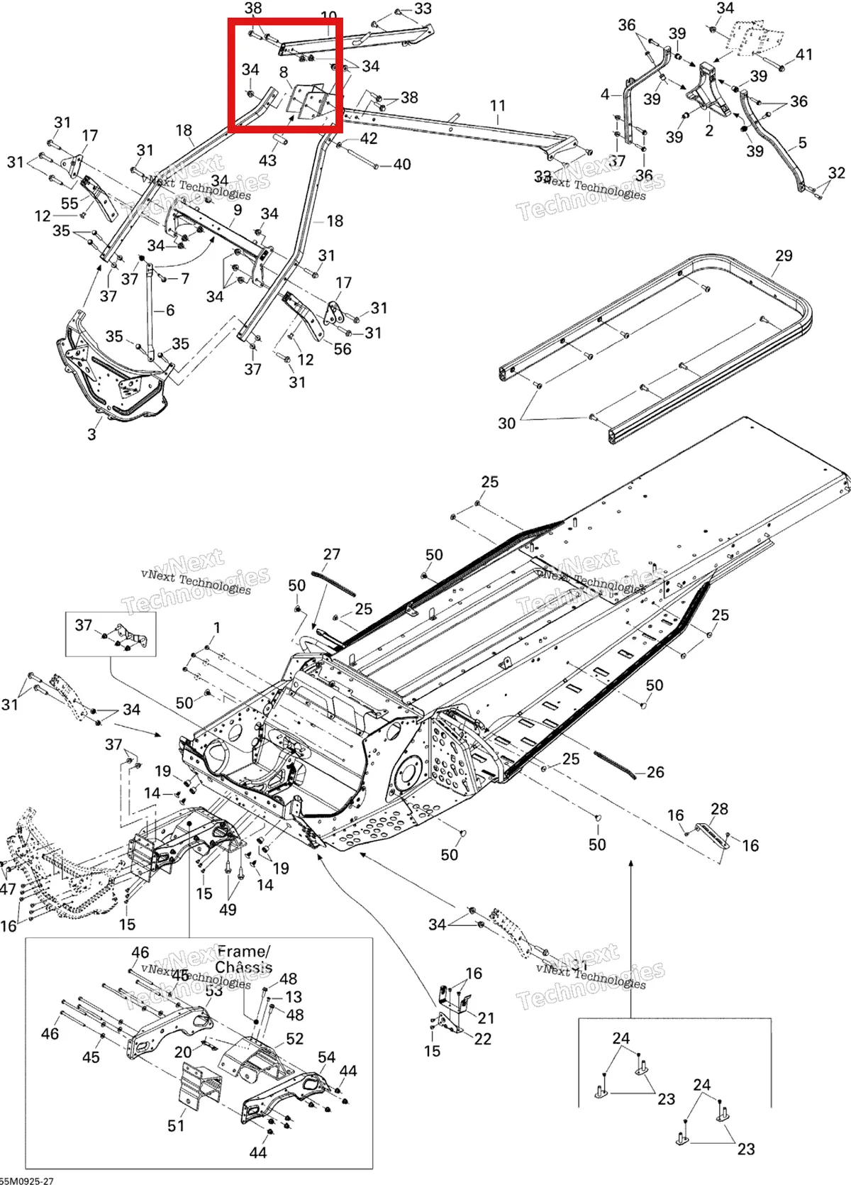 Деталь 518324196 (Деталь Bracket Block) на схеме узла 2009 Ski-Doo Skandic Tundra LT 550F Frame And Components