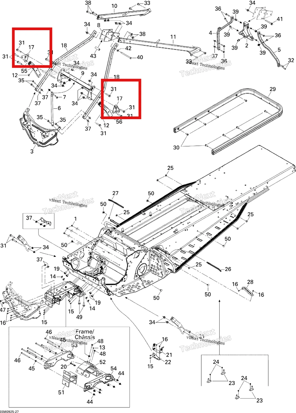 Деталь 518324202 (Деталь Shock Bracket) на схеме узла 2009 Ski-Doo Skandic Tundra LT 550F Frame And Components
