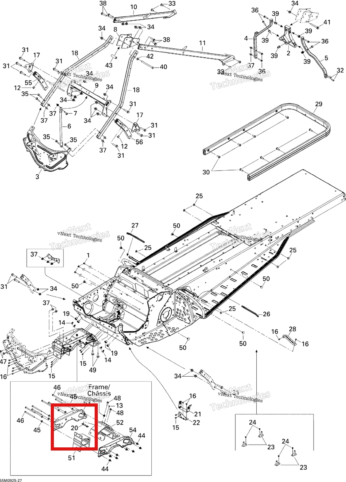 Деталь 518324204 (Деталь Holder Plate) на схеме узла 2009 Ski-Doo Skandic Tundra LT 550F Frame And Components