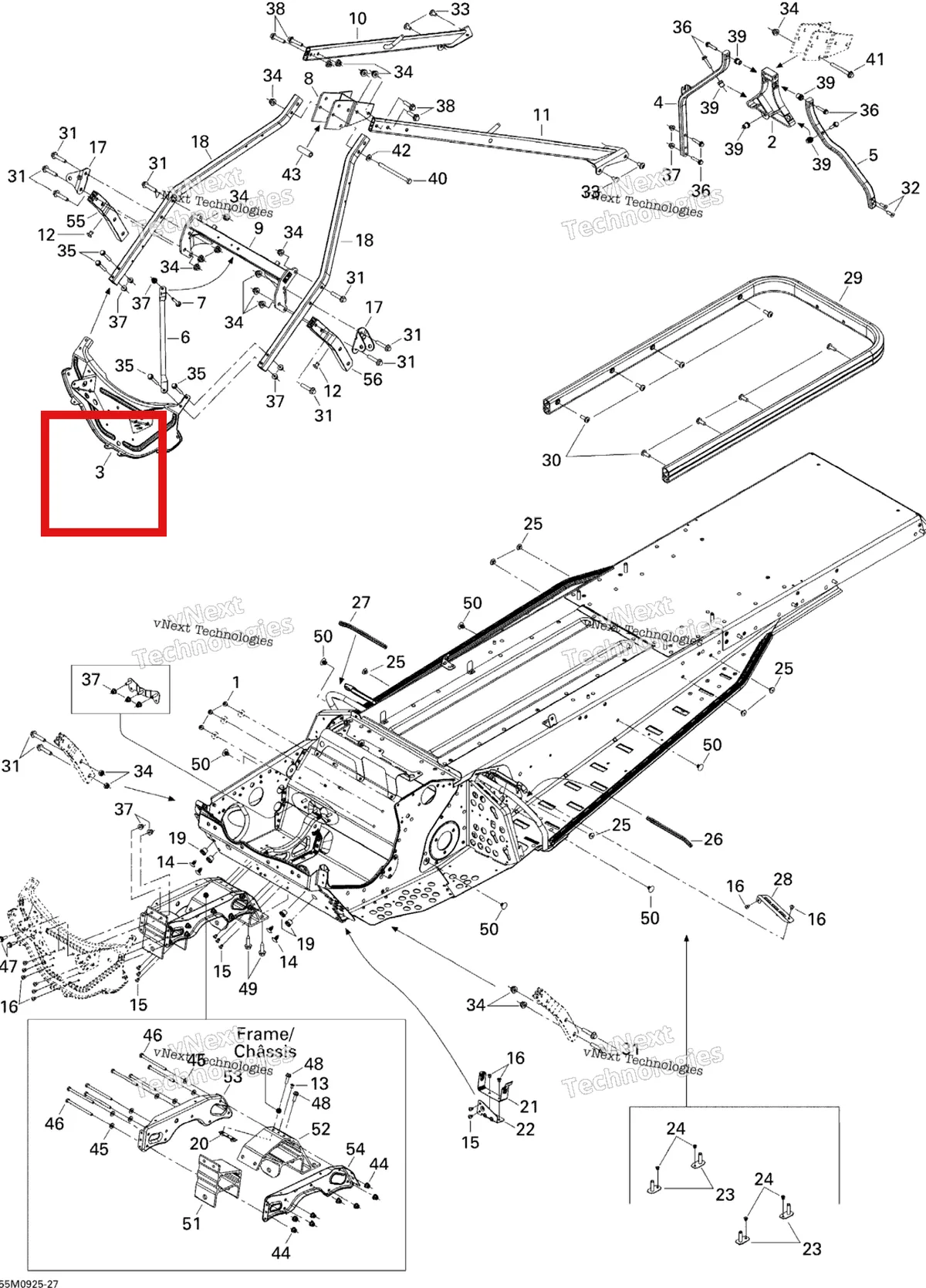 Деталь 518324216 (Деталь Front Plate) на схеме узла 2009 Ski-Doo Skandic Tundra LT 550F Frame And Components