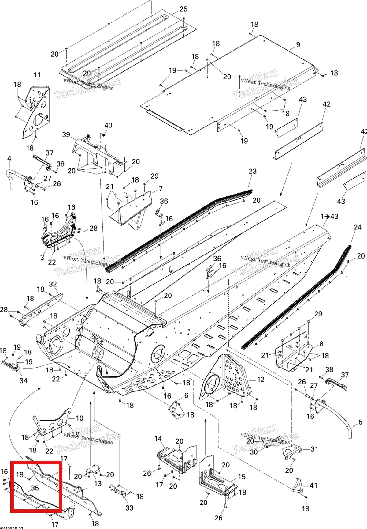 Деталь 518324220 (Деталь Frontal Reinforcement) на схеме узла 2009 Ski-Doo Skandic Tundra LT 550F Frame