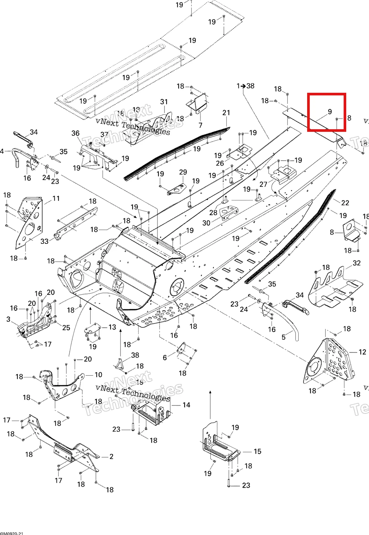 Деталь 518324279 на схеме узла 2009 Ski-Doo GSX Fan Frame