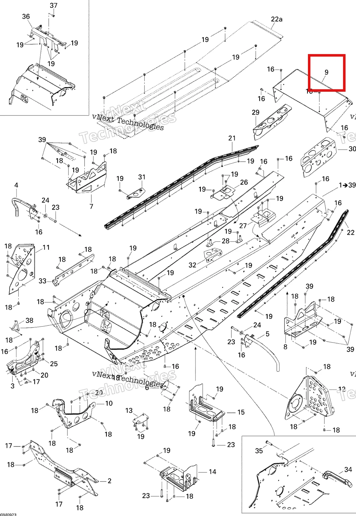 Деталь 518324280 на схеме узла 2009 Ski-Doo Summit Fan Frame