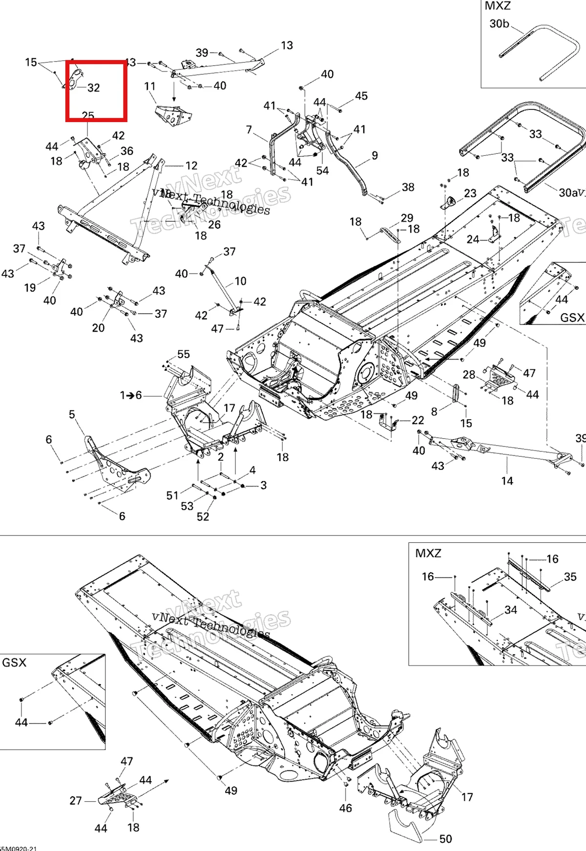 Деталь 518324315 на схеме узла 2009 Ski-Doo GSX Fan Frame And Components