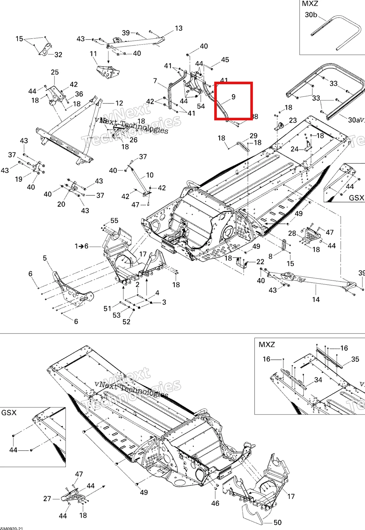 Деталь 518324376 (Деталь Lh Handle Support) на схеме узла 2009 Ski-Doo GSX Fan Frame And Components