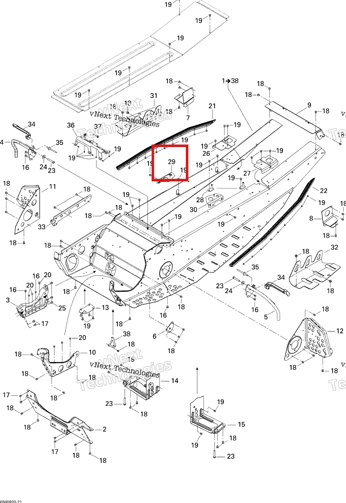Деталь 518324385 (Деталь Rh Frame Reinforcement, Black) на схеме узла 2009 Ski-Doo GSX Fan Frame