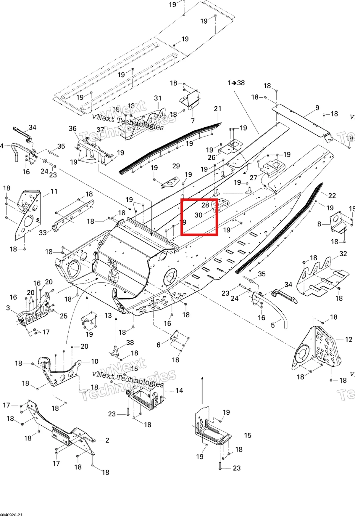 Деталь 518324386 (Деталь Lh Frame Reinforcement, Black) на схеме узла 2009 Ski-Doo GSX Fan Frame