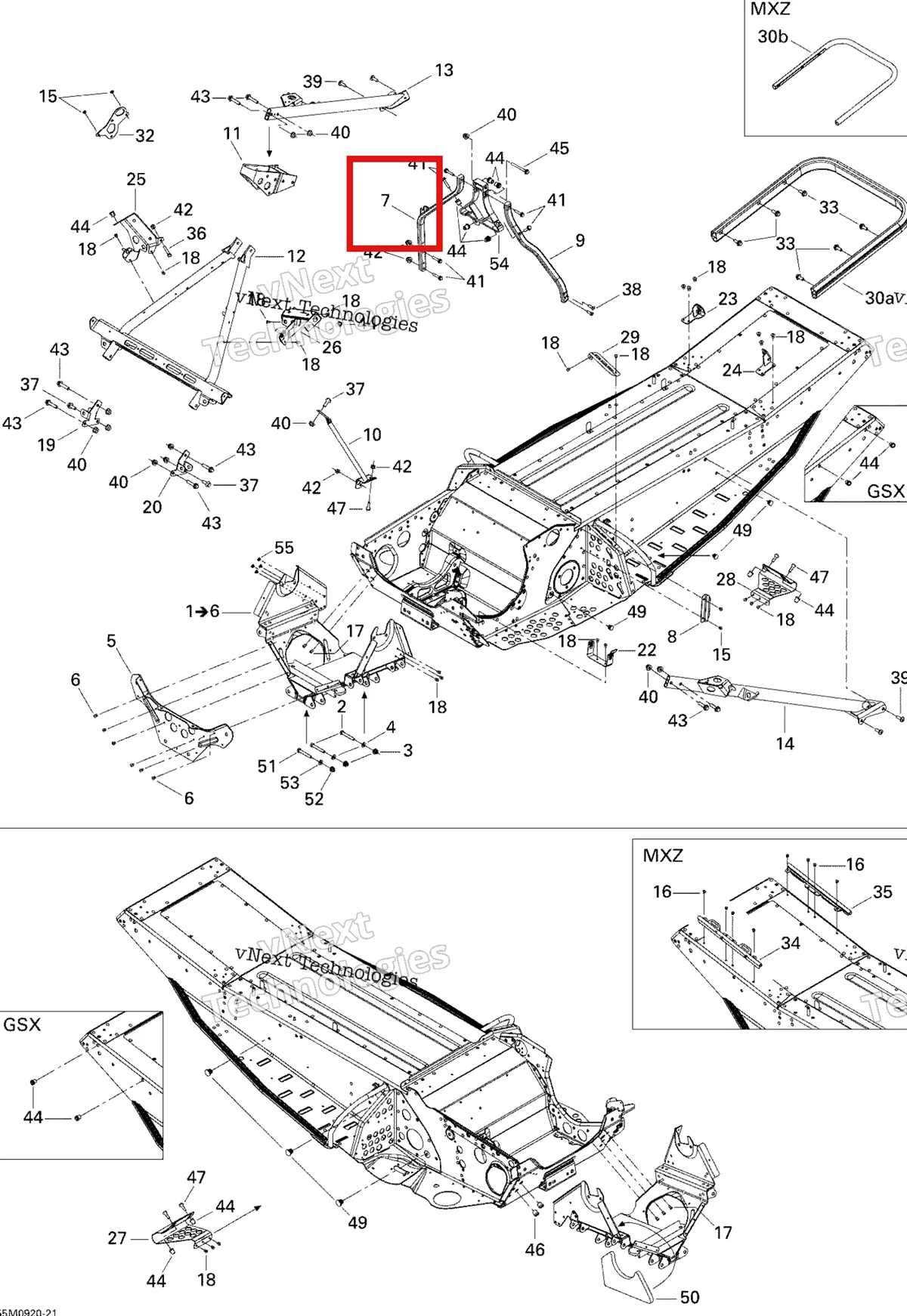 Деталь 518324397 (Деталь Rh Handle Support) на схеме узла 2009 Ski-Doo GSX Fan Frame And Components