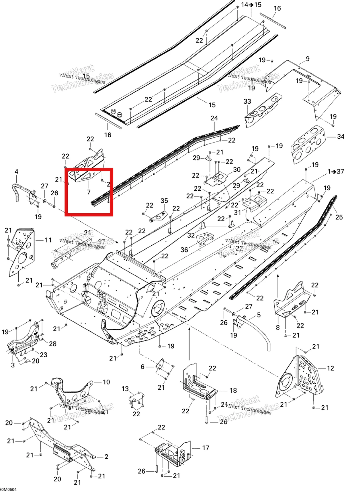 Деталь 518324421 на схеме узла 2005 Ski-Doo GTX 500SS Frame 500Ss