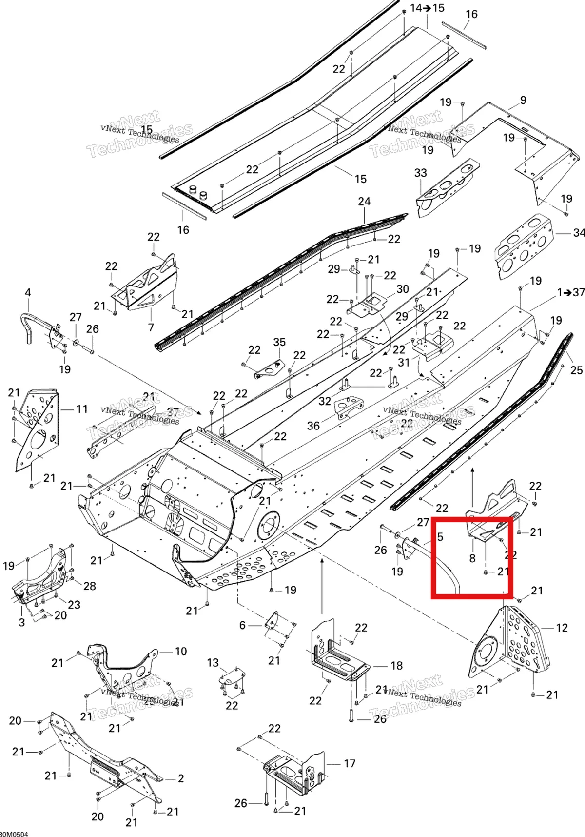 Деталь 518324422 на схеме узла 2005 Ski-Doo GTX 500SS Frame 500Ss