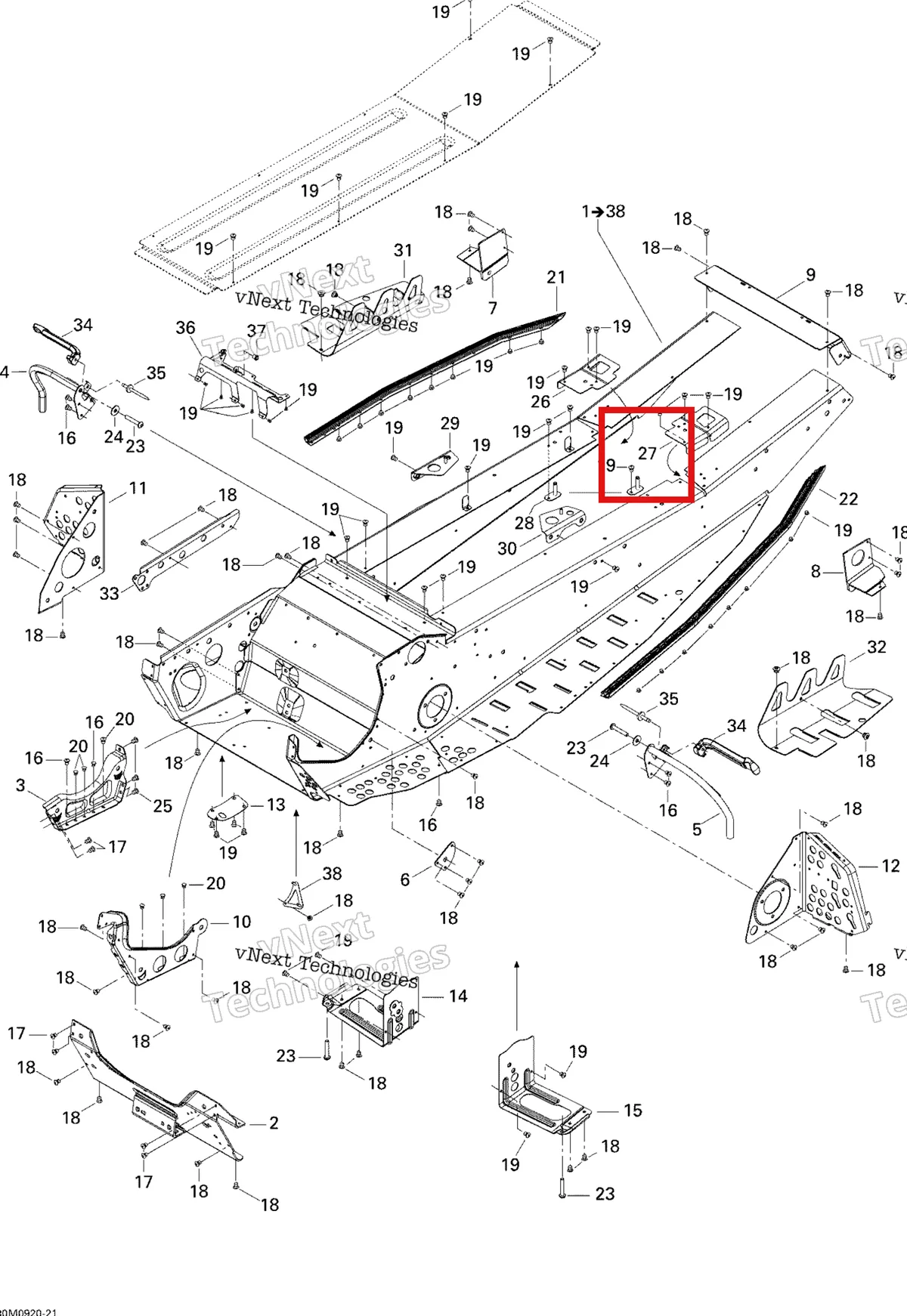 Деталь 518324432 на схеме узла 2009 Ski-Doo GSX Fan Frame