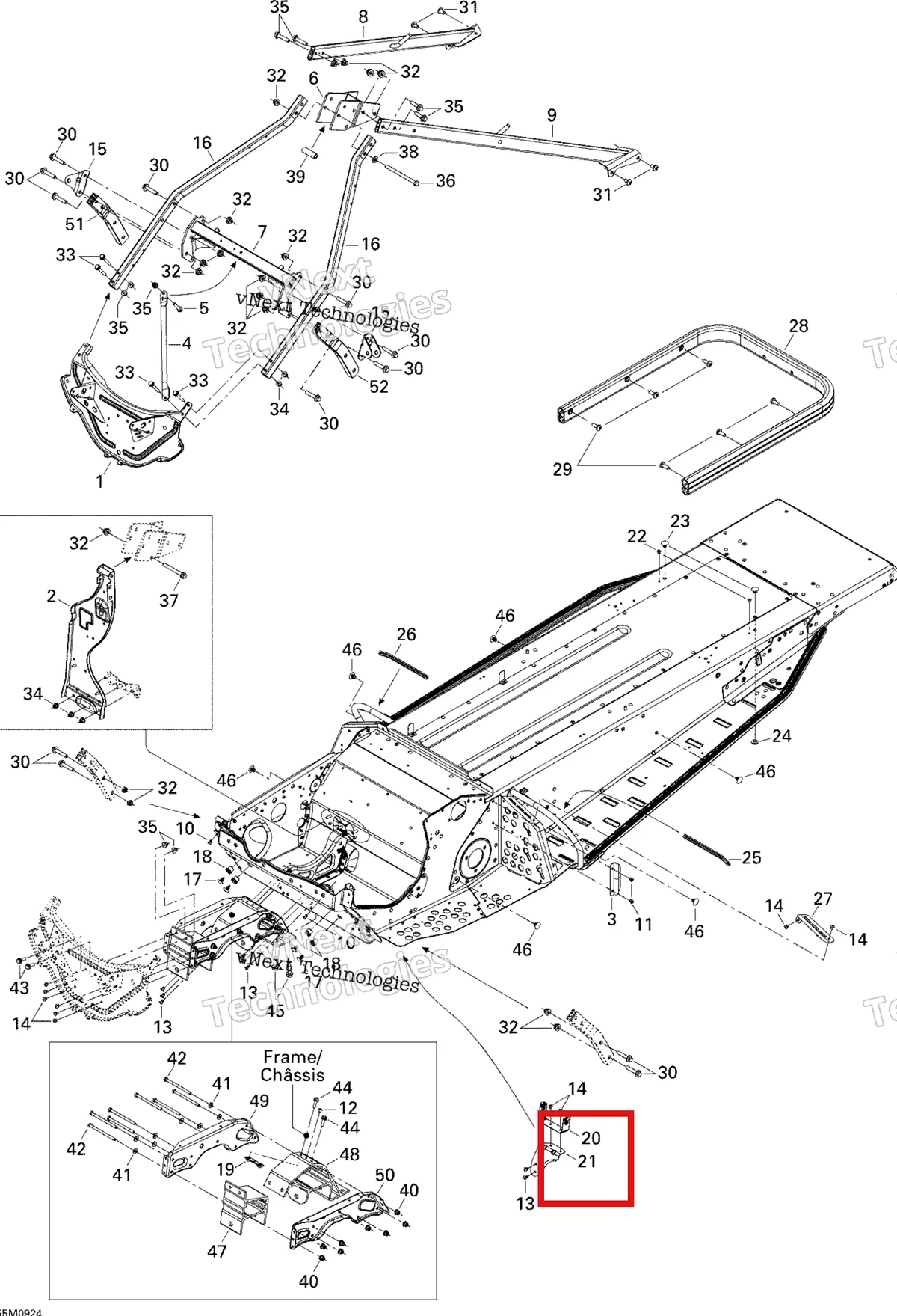 Деталь 518324439 (Деталь Belt Guard Support) на схеме узла 2009 Ski-Doo Skandic Tundra Frame And Components