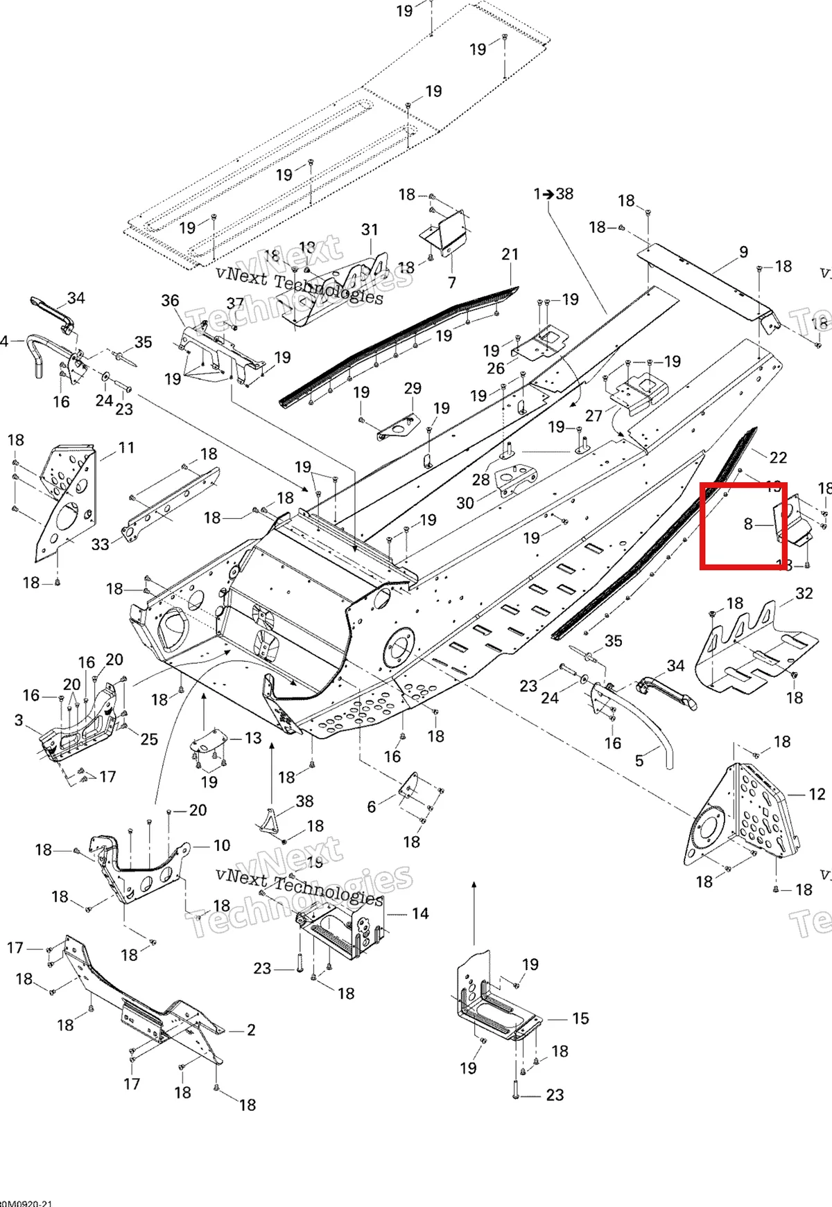 Деталь 518324489 на схеме узла 2009 Ski-Doo GSX Fan Frame