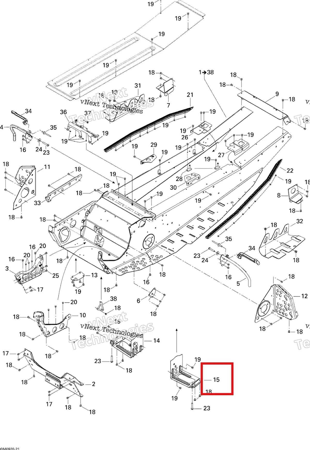 Деталь 518324635 на схеме узла 2009 Ski-Doo GSX Fan Frame