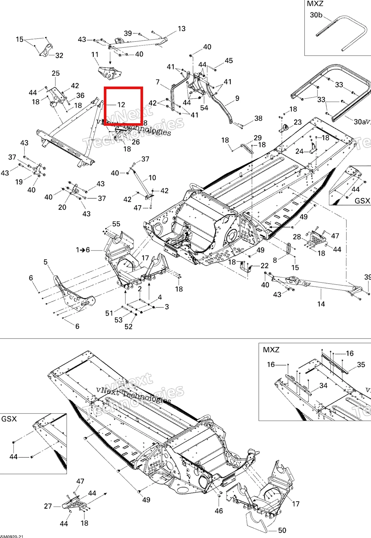 Деталь 518324739 на схеме узла 2009 Ski-Doo GSX Fan Frame And Components