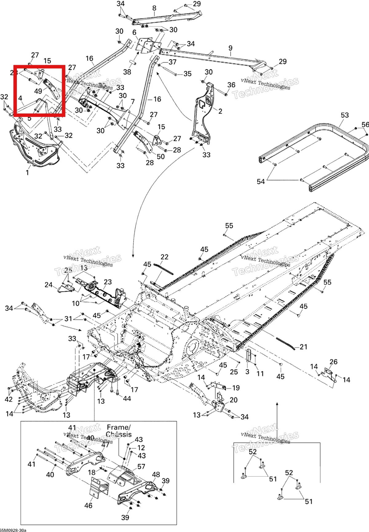 Деталь 518324786 (Деталь Rh Tube) на схеме узла 2009 Ski-Doo Legend Touring Frame And Components