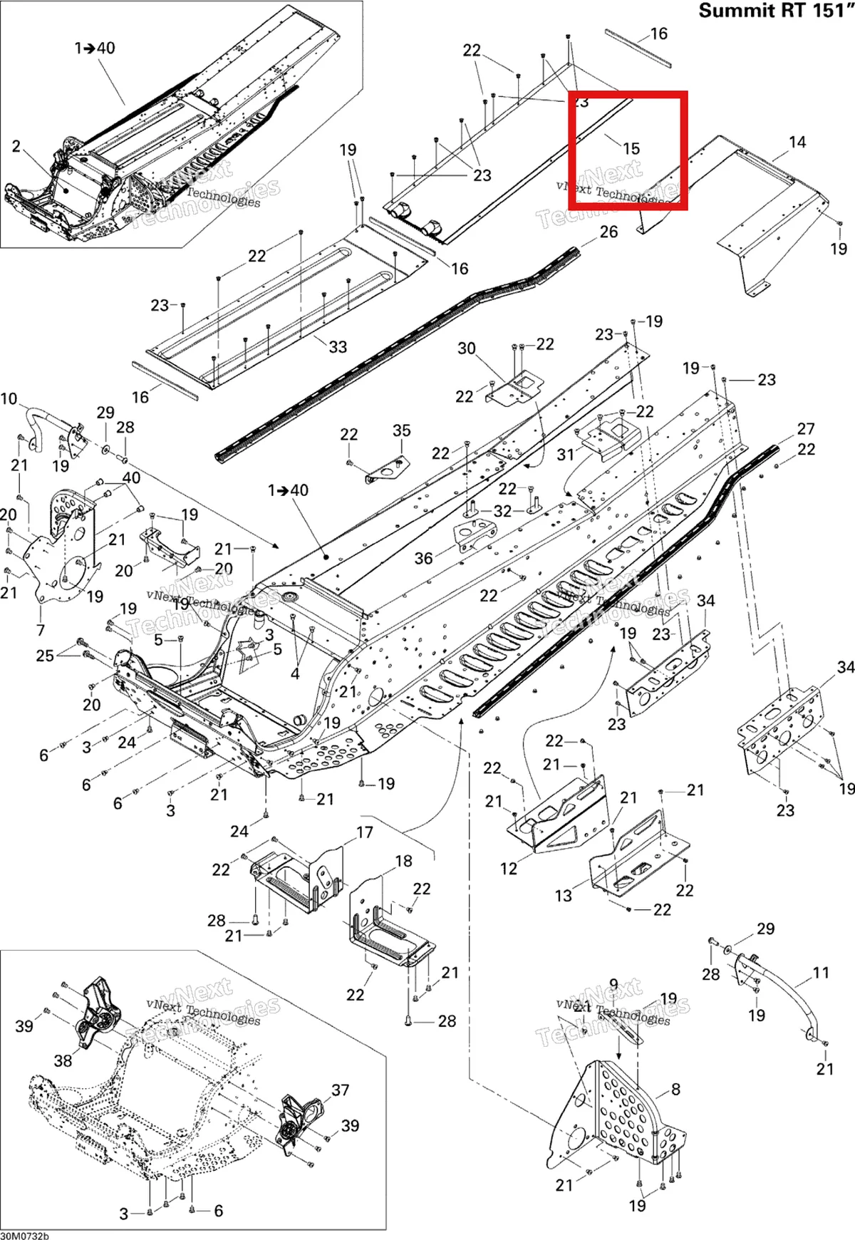 Деталь 518324856 на схеме узла 2007 Ski-Doo Summit Highmark & Highmark X 1000 SDI Frame Rt 151