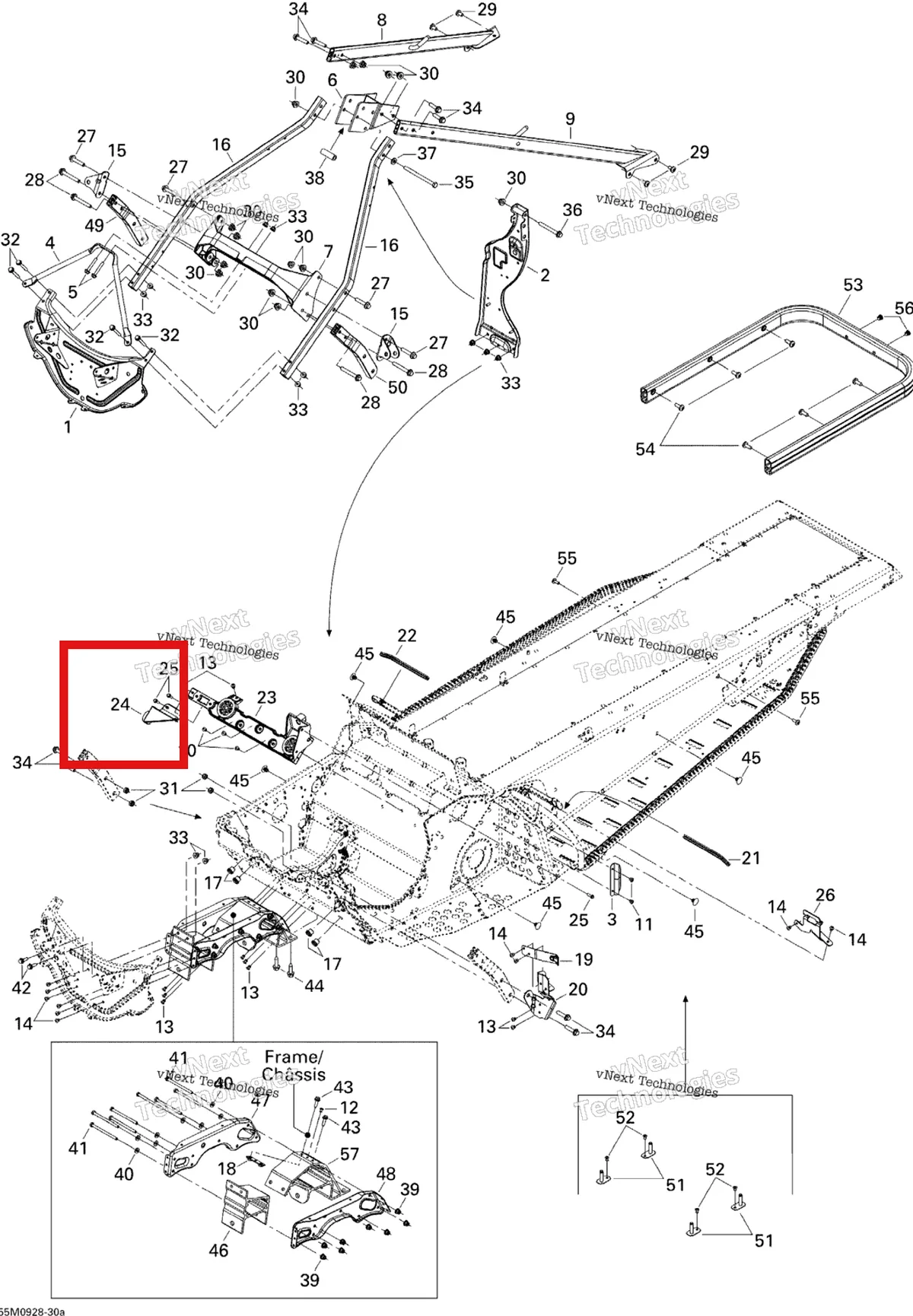 Деталь 518324903 (Деталь Rh Rear Engine Support) на схеме узла 2009 Ski-Doo Legend Touring Frame And Components