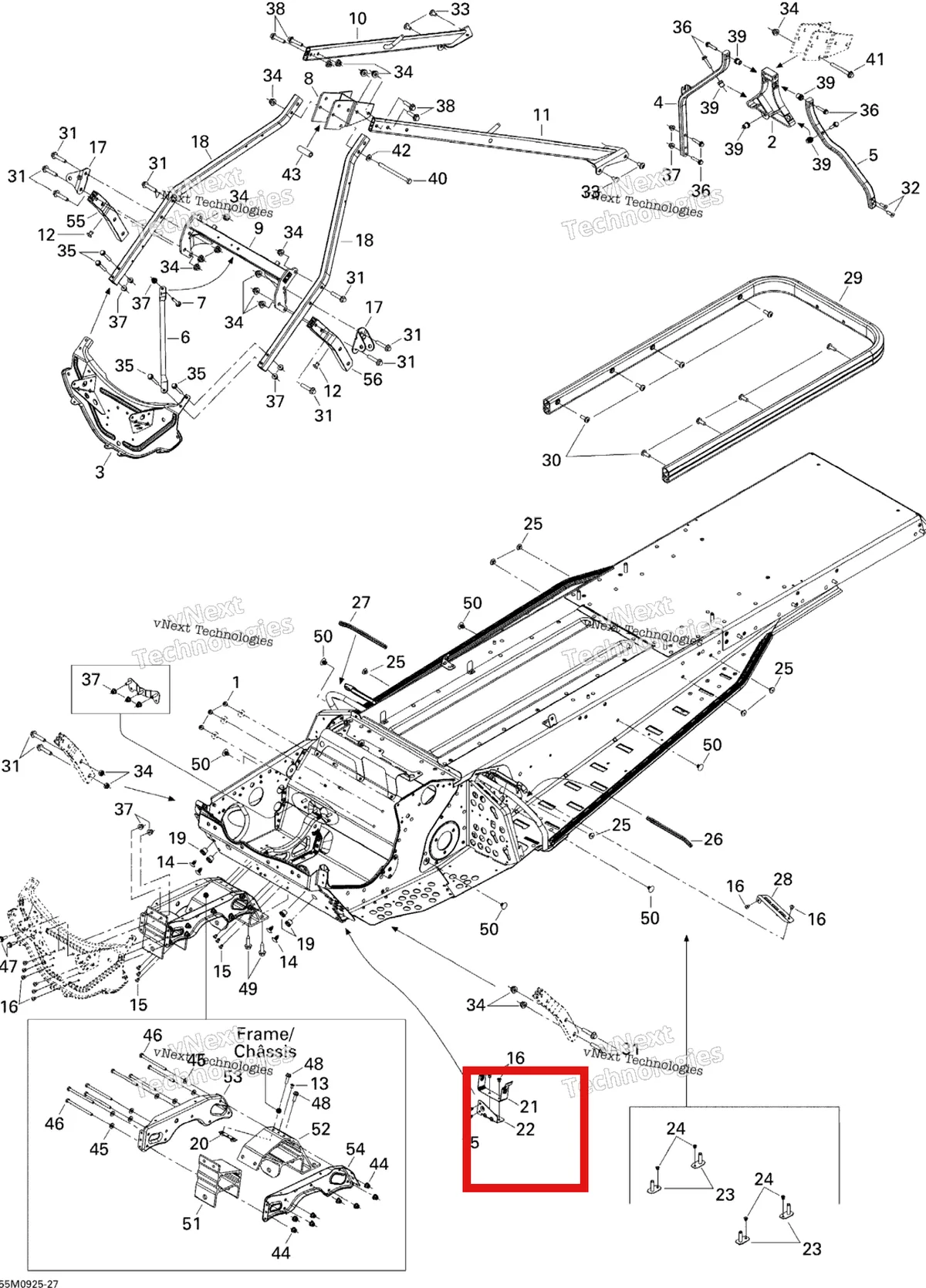 Деталь 518324923 (Деталь Guard Belt Support) на схеме узла 2009 Ski-Doo Skandic Tundra LT 550F Frame And Components