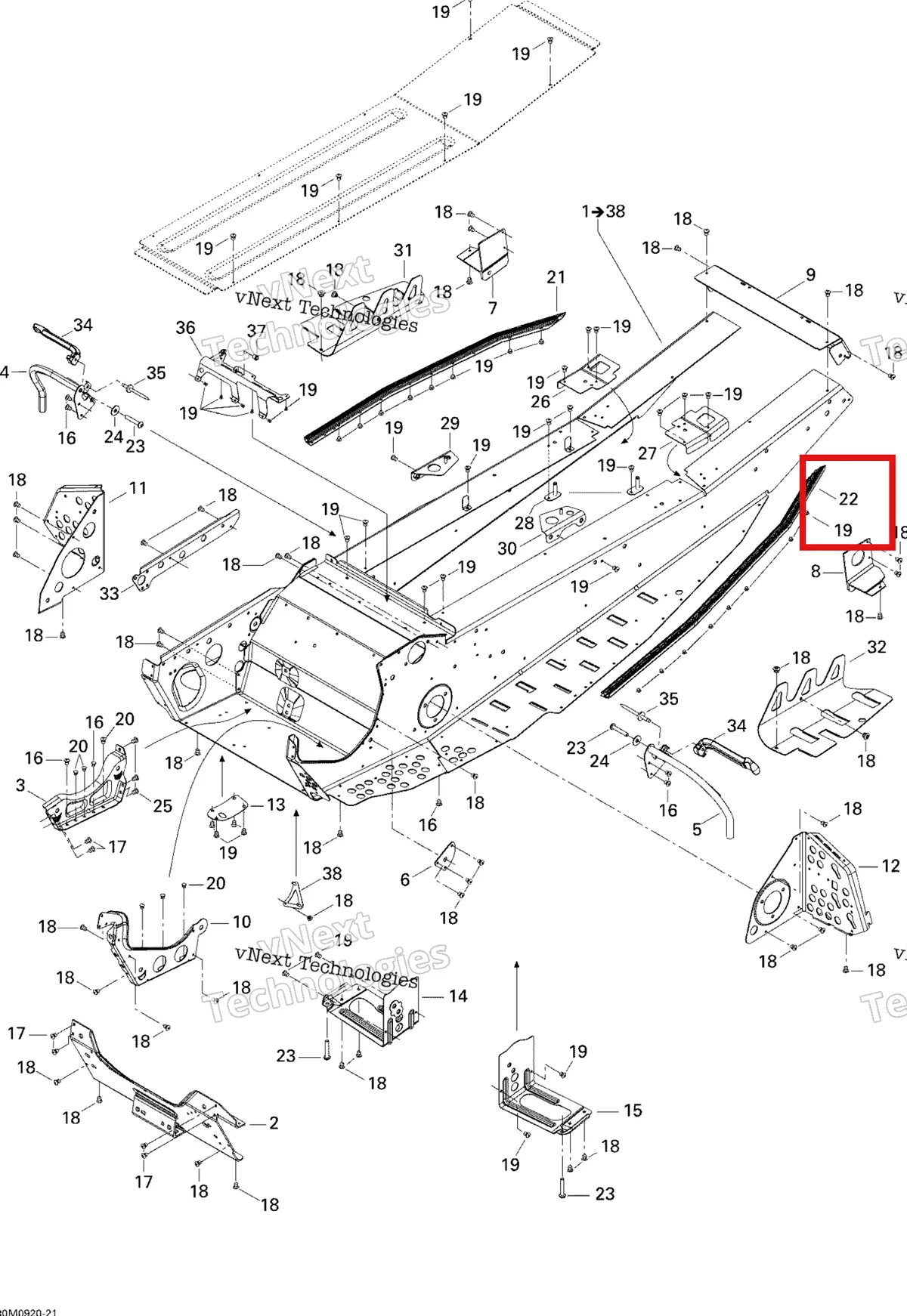 Деталь 518324954 на схеме узла 2009 Ski-Doo GSX Fan Frame