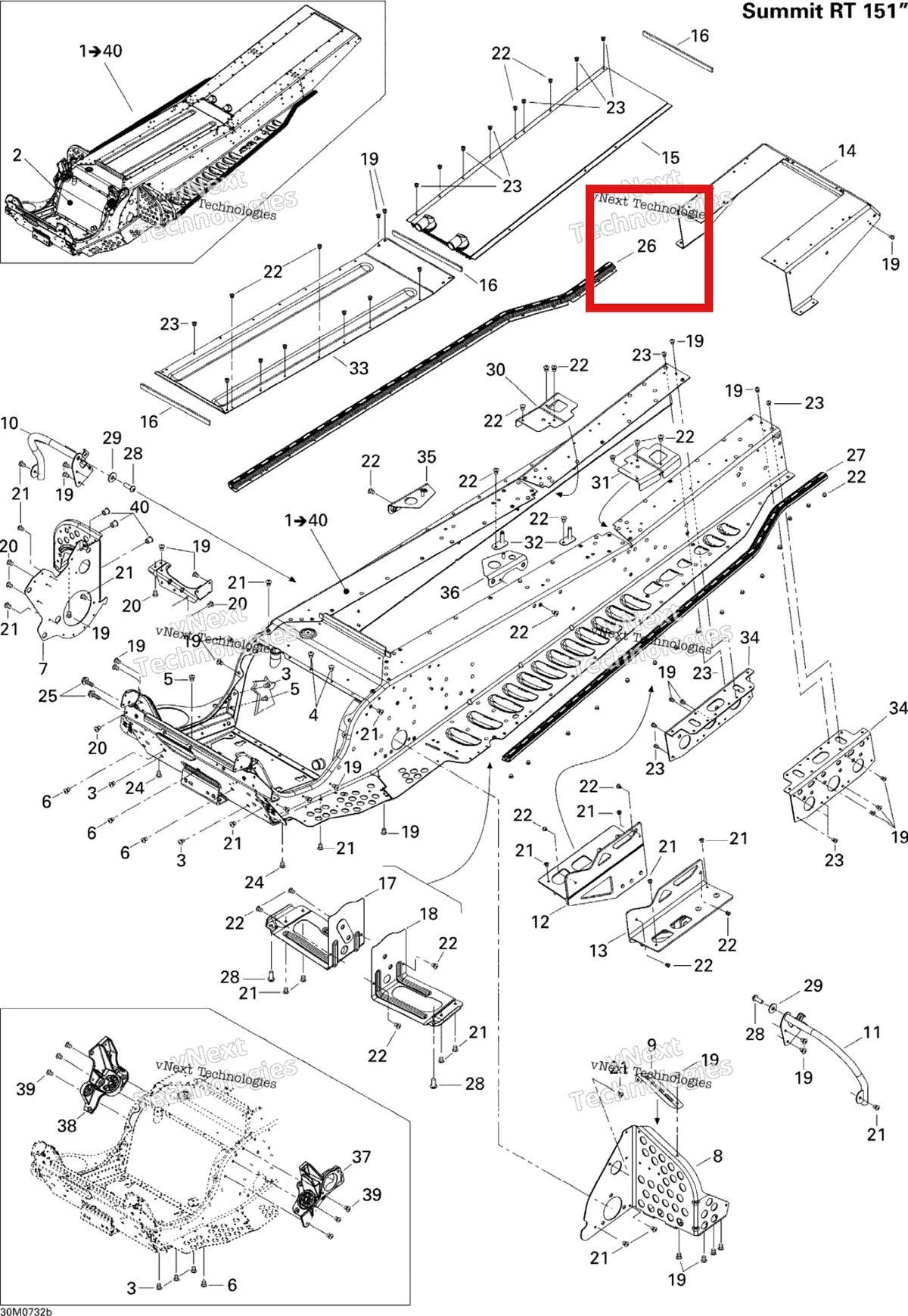 Деталь 518324978 на схеме узла 2007 Ski-Doo Summit Highmark & Highmark X 1000 SDI Frame Rt 151