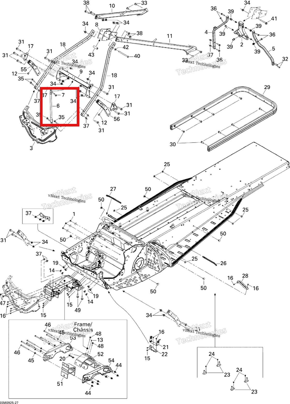 Деталь 518324988 (Деталь Brace) на схеме узла 2009 Ski-Doo Skandic Tundra LT 550F Frame And Components