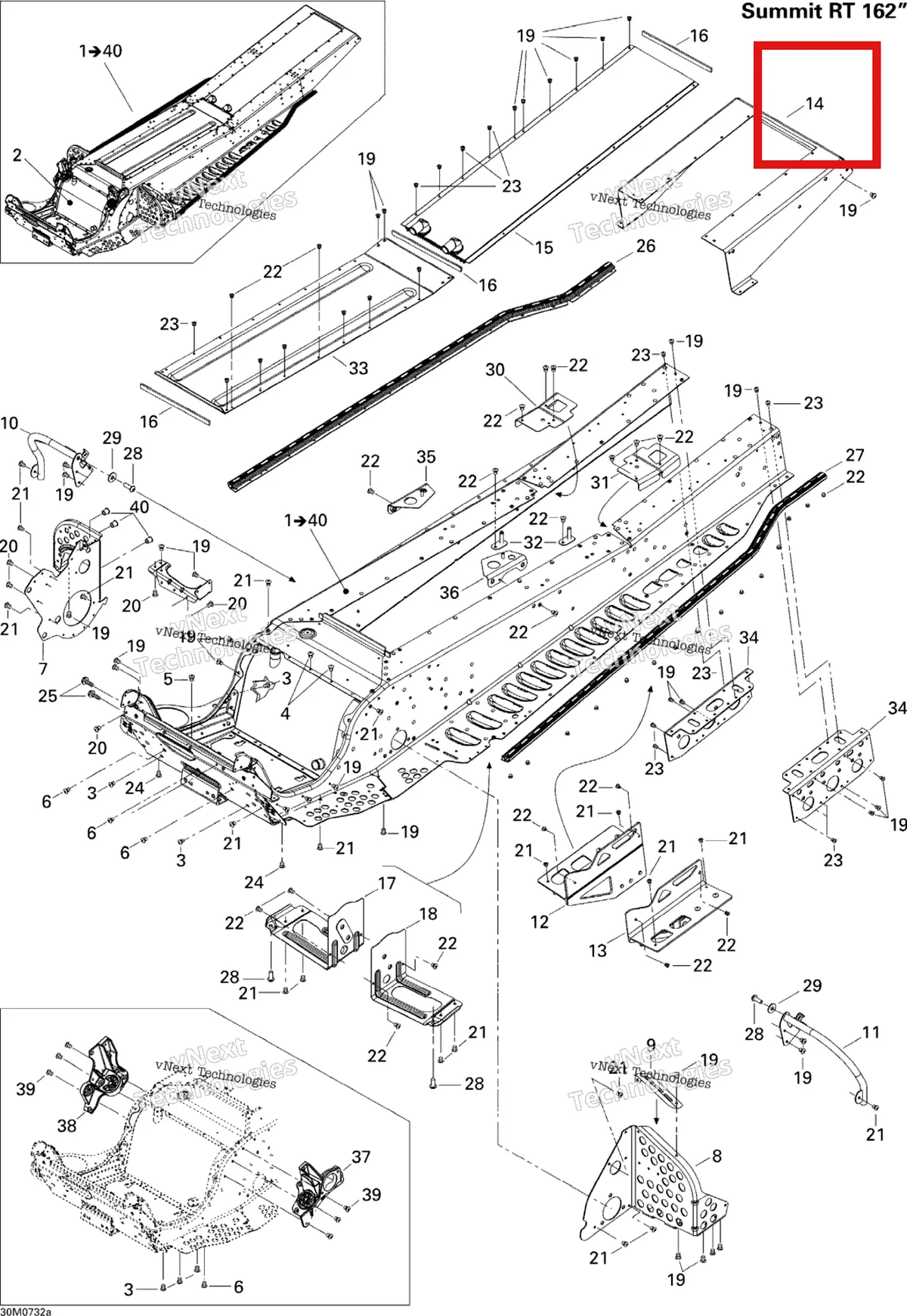 Деталь 518325007 на схеме узла 2007 Ski-Doo Summit Highmark & Highmark X 1000 SDI Frame Rt 162