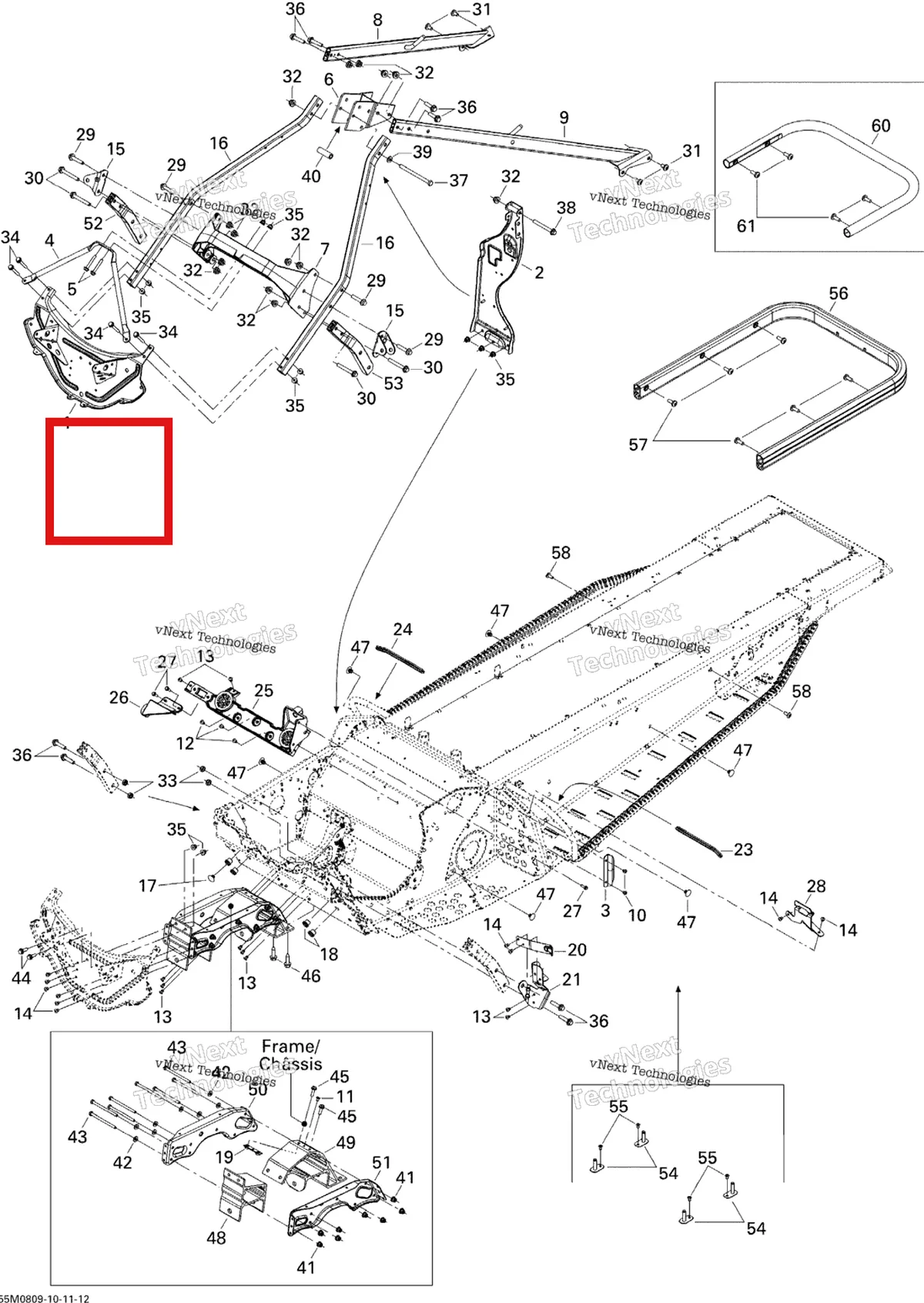 Деталь 518325036 (Деталь Brace) на схеме узла 2008 Ski-Doo Expedition Sport V-800 Frame And Components