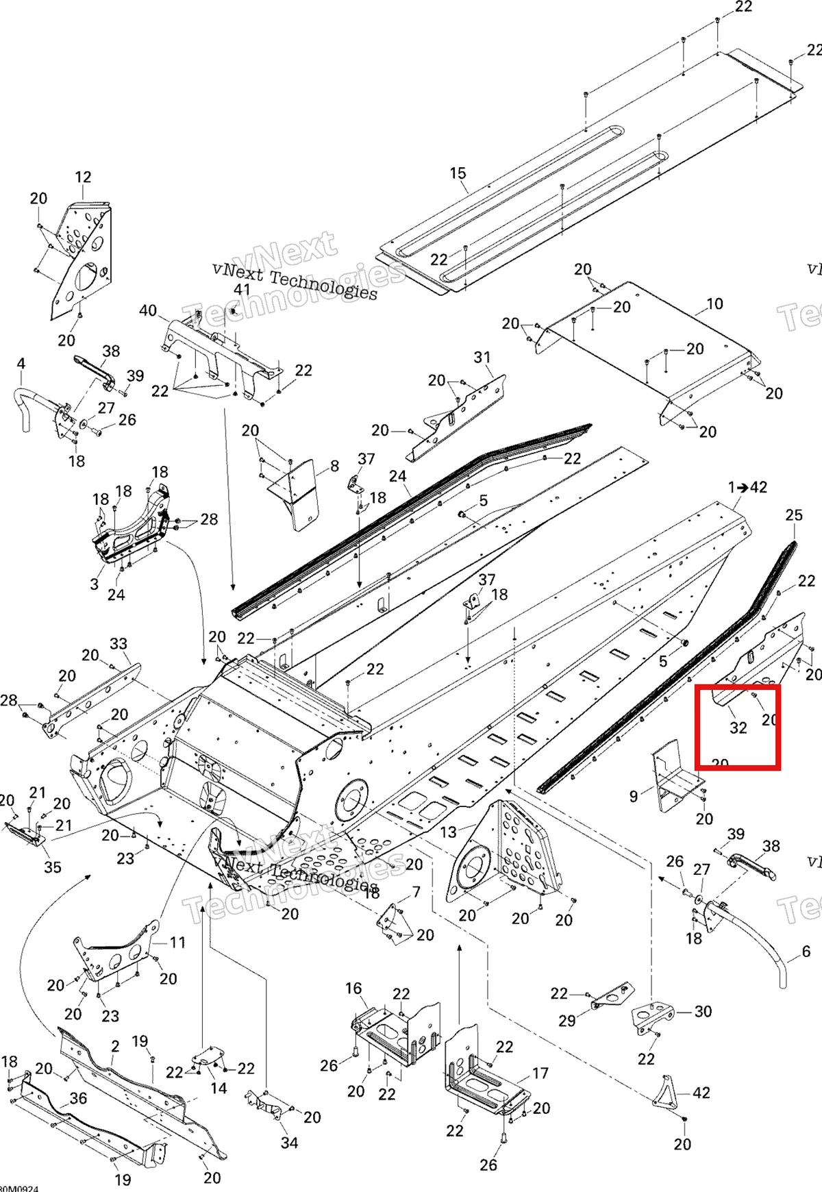 Деталь 518325040 (Деталь Lh Tunnel Liner) на схеме узла 2009 Ski-Doo Skandic Tundra Frame