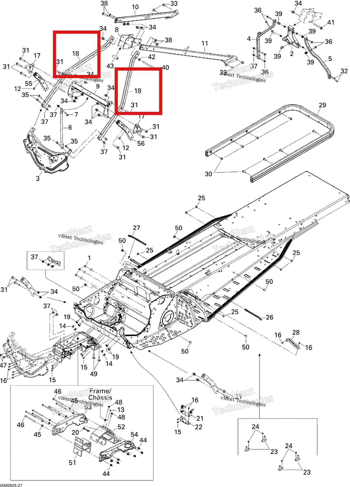 Деталь 518325074 (Деталь Upper Tube) на схеме узла 2009 Ski-Doo Skandic Tundra LT 550F Frame And Components