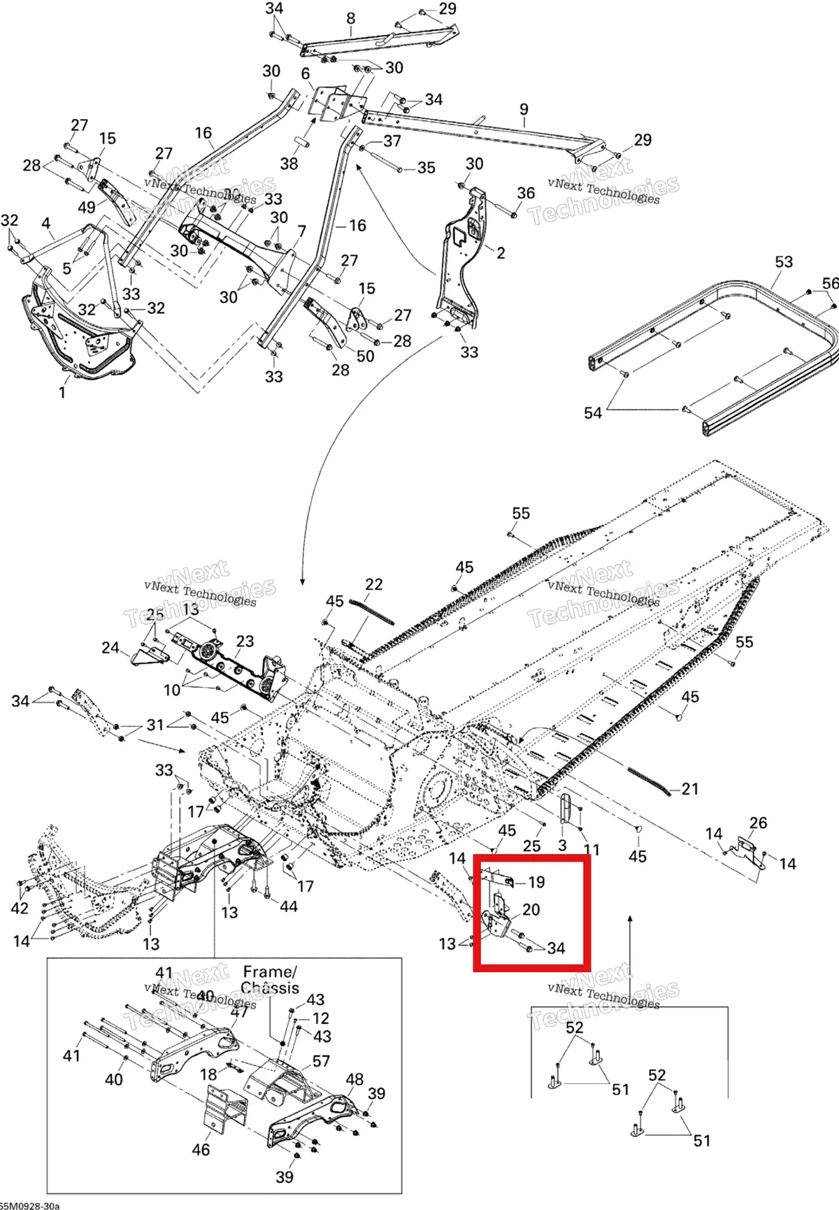 Деталь 518325075 (Деталь Guard Belt Support) на схеме узла 2009 Ski-Doo Legend Touring Frame And Components