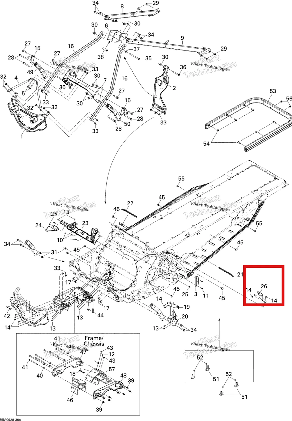 Деталь 518325077 (Деталь Guard Belt Bracket) на схеме узла 2009 Ski-Doo Legend Touring Frame And Components