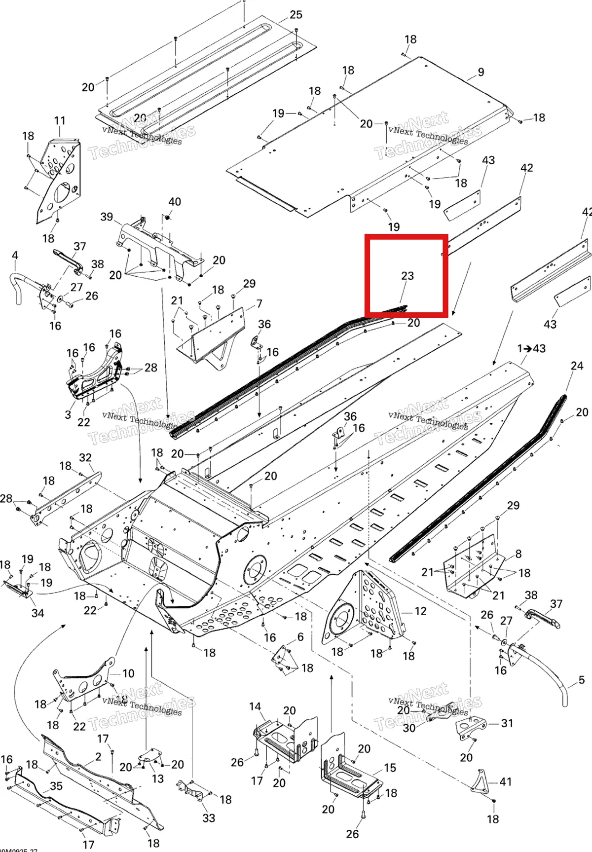 Деталь 518325153 (Деталь Rh Roller) на схеме узла 2009 Ski-Doo Skandic Tundra LT 550F Frame