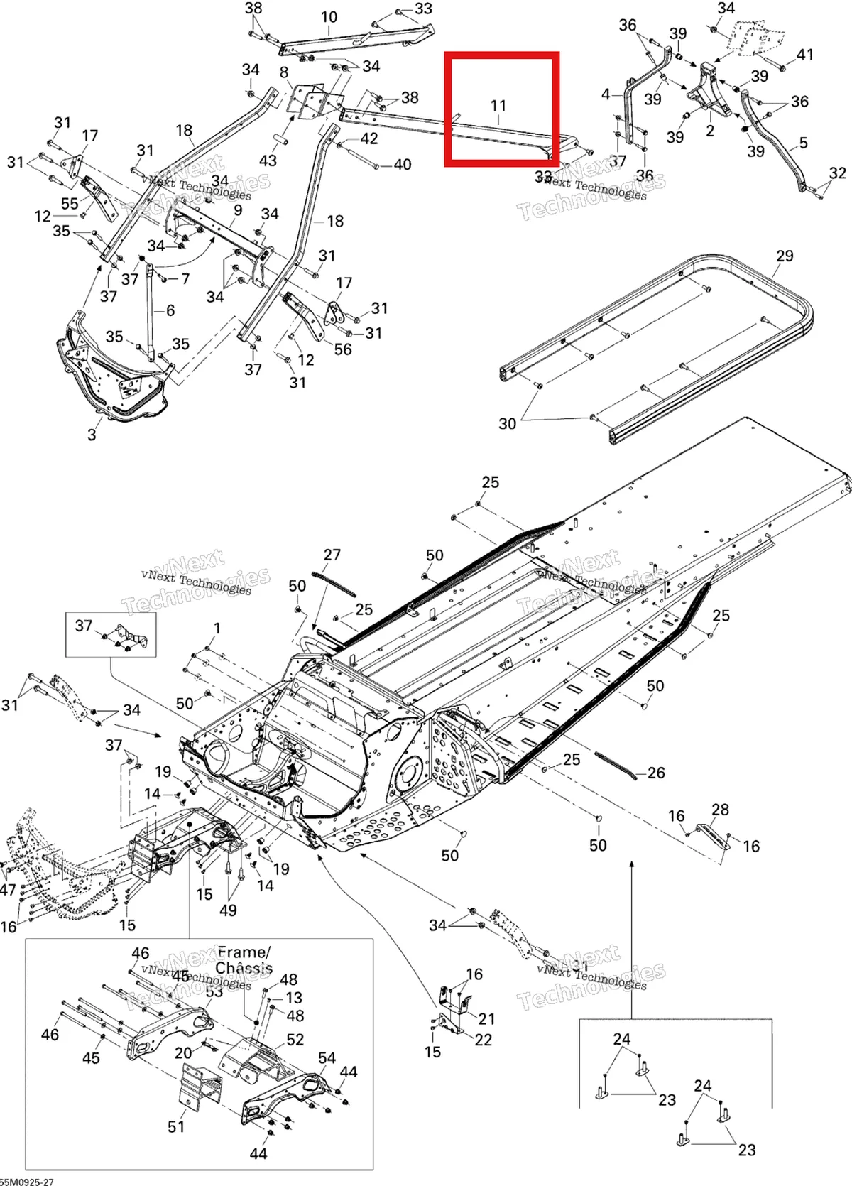 Деталь 518325193 (Член Левый) на схеме узла 2009 Ski-Doo Skandic Tundra LT 550F Frame And Components