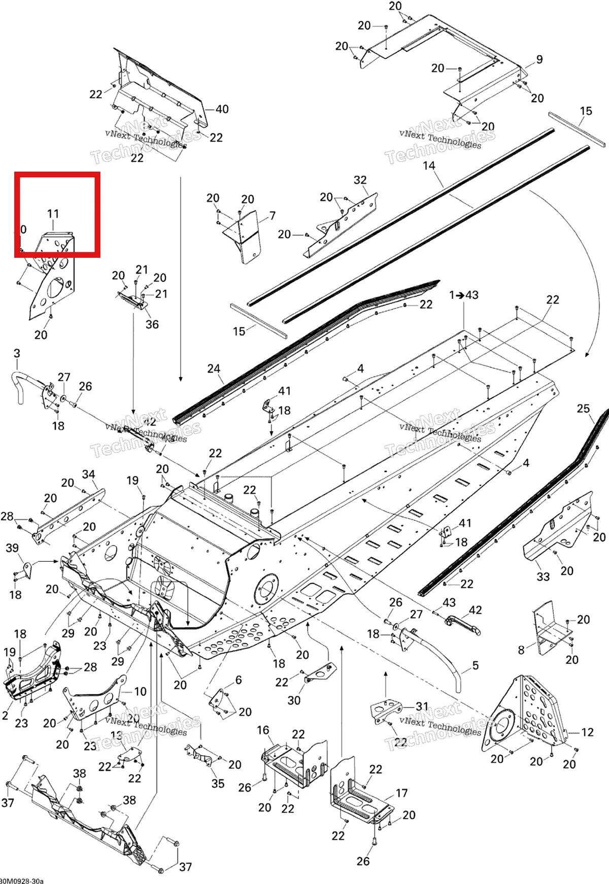 Деталь 518325196 (Деталь Rh Footrest Reinforcement) на схеме узла 2009 Ski-Doo Legend Touring Frame