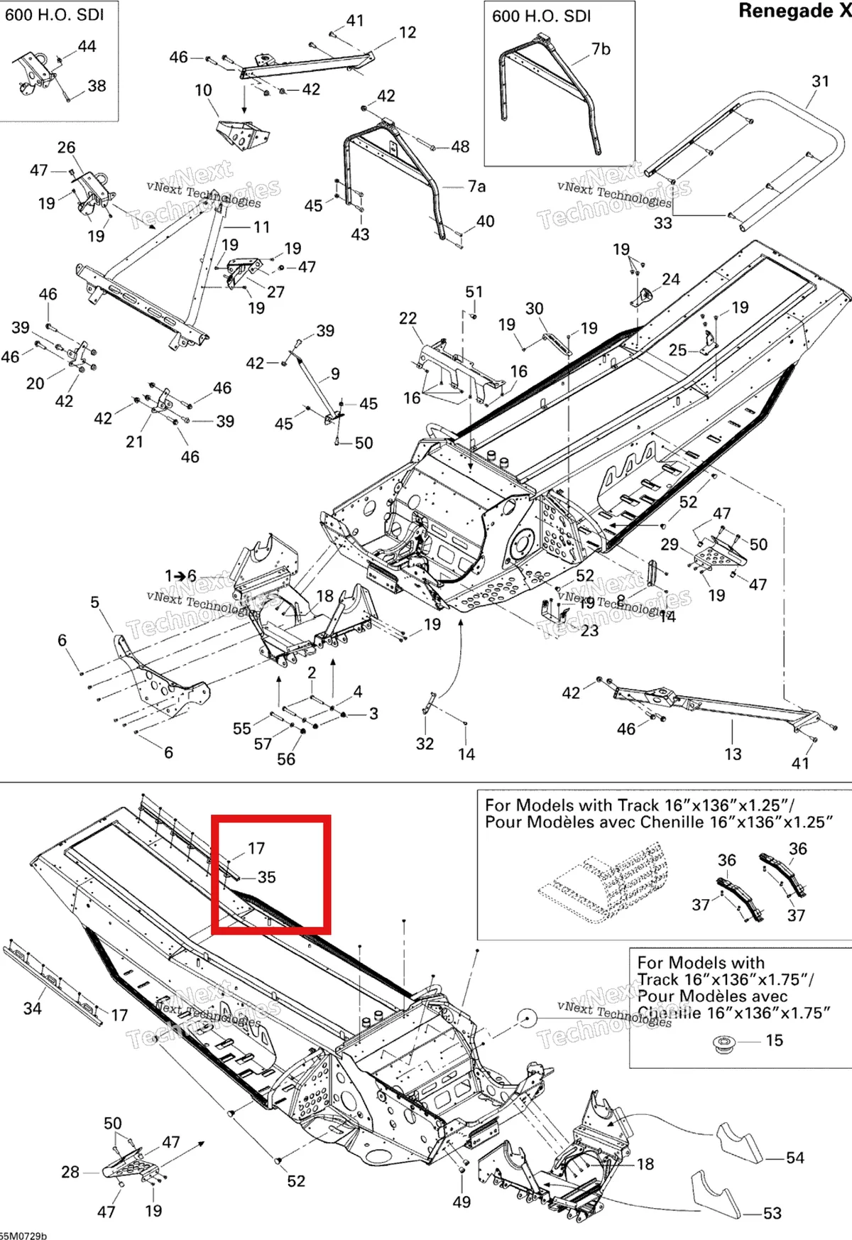 Деталь 518325200 на схеме узла 2007 Ski-Doo MX Z Renegade X 800 HO PTEK Frame And Components Renx 800