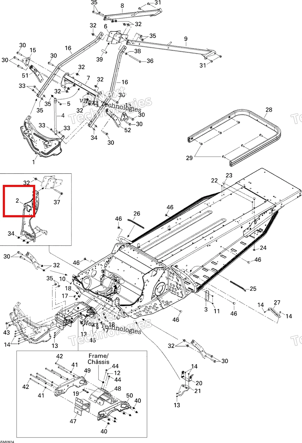 Деталь 518325212 (Деталь Upper Column Support) на схеме узла 2009 Ski-Doo Skandic Tundra Frame And Components