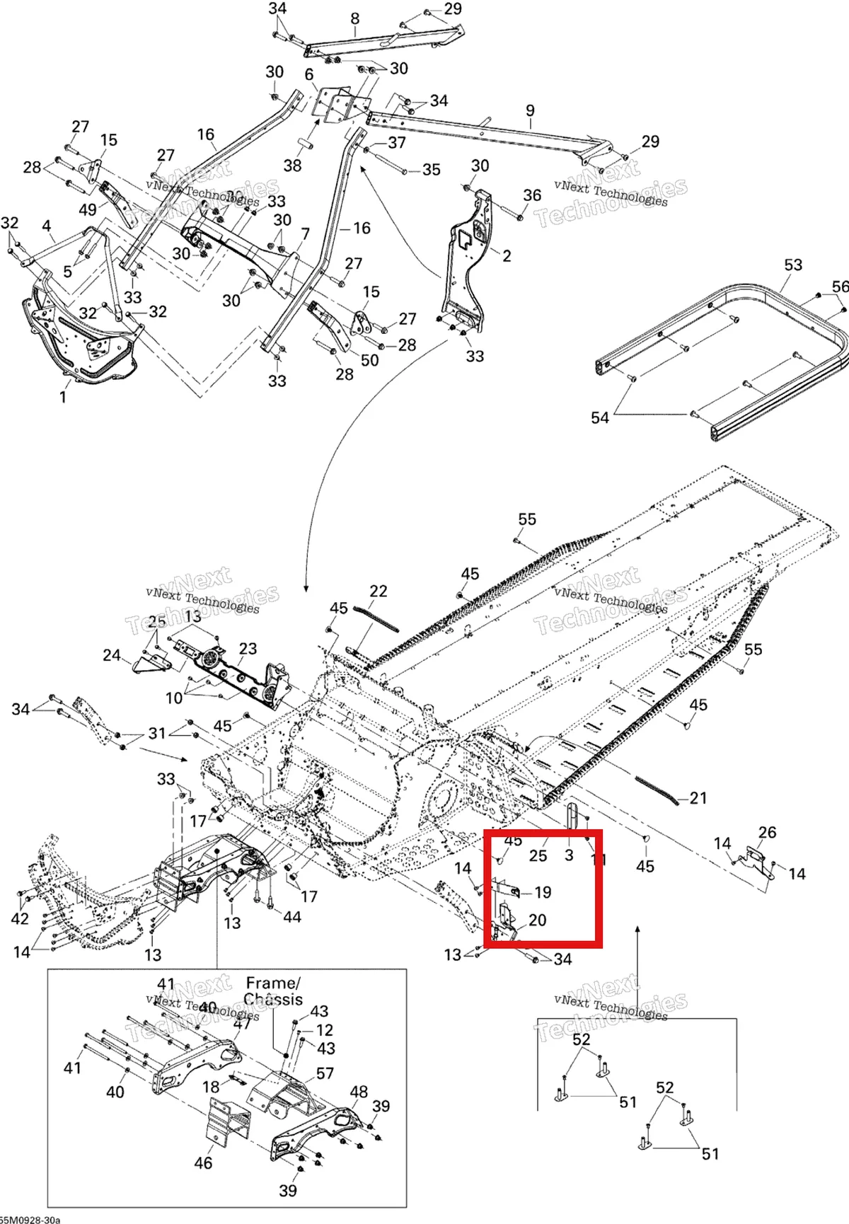Деталь 518325235 (Деталь Guard Belt Bracket, Black) на схеме узла 2009 Ski-Doo Legend Touring Frame And Components