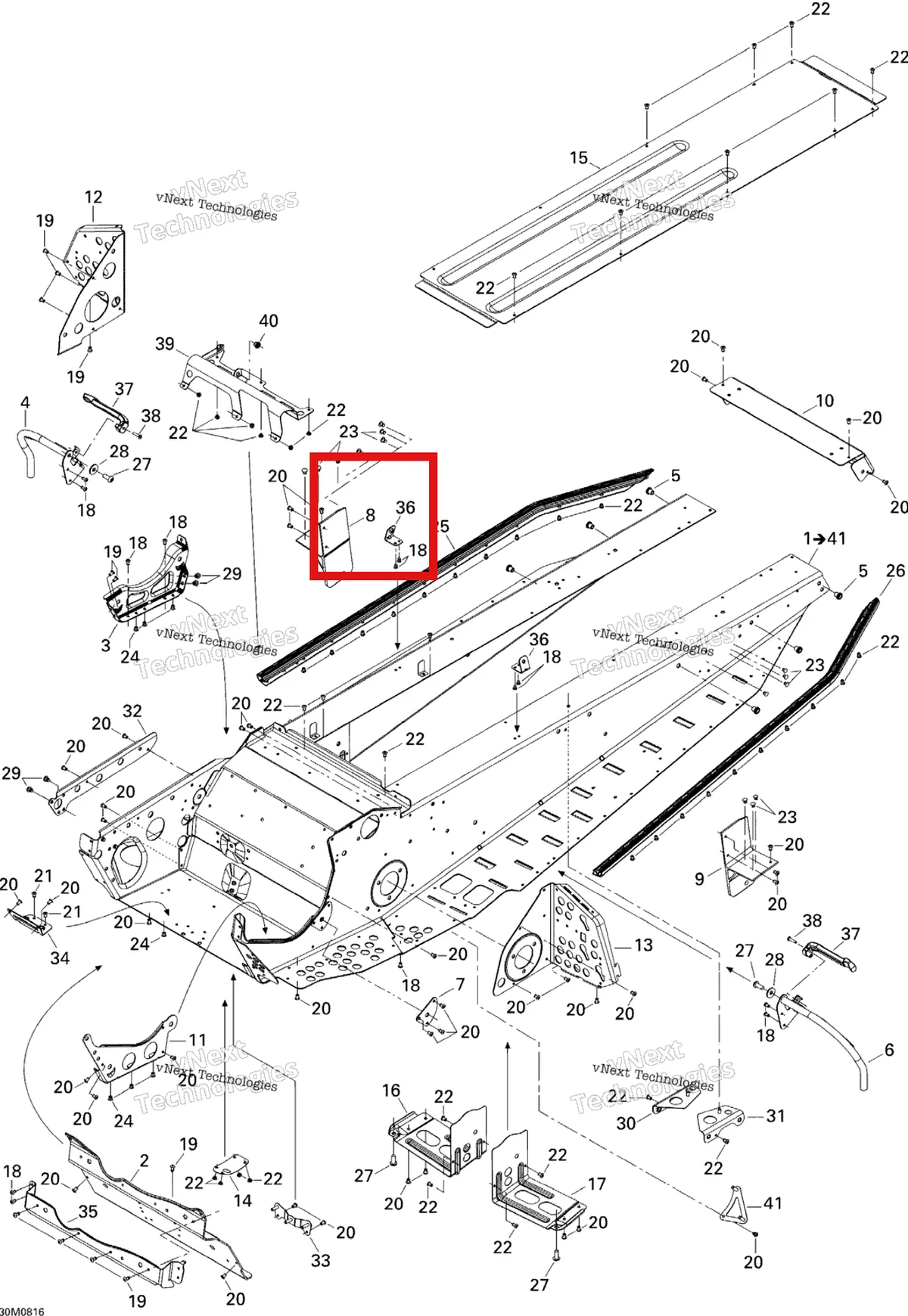 Деталь 518325340 на схеме узла 2008 Ski-Doo Freestyle PARK 550F Frame
