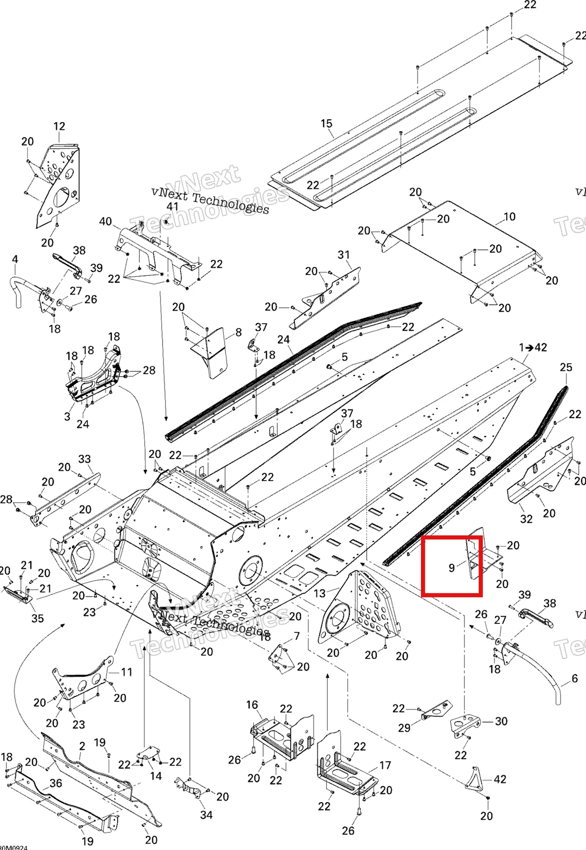 Деталь 518325344 (Деталь Lh Slide Bracket) на схеме узла 2009 Ski-Doo Skandic Tundra Frame