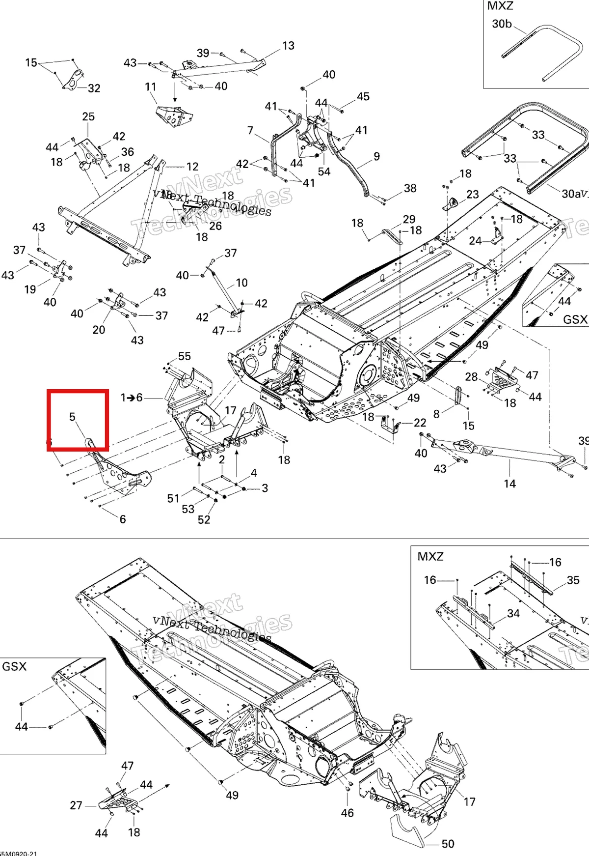 Деталь 518325422 на схеме узла 2009 Ski-Doo GSX Fan Frame And Components