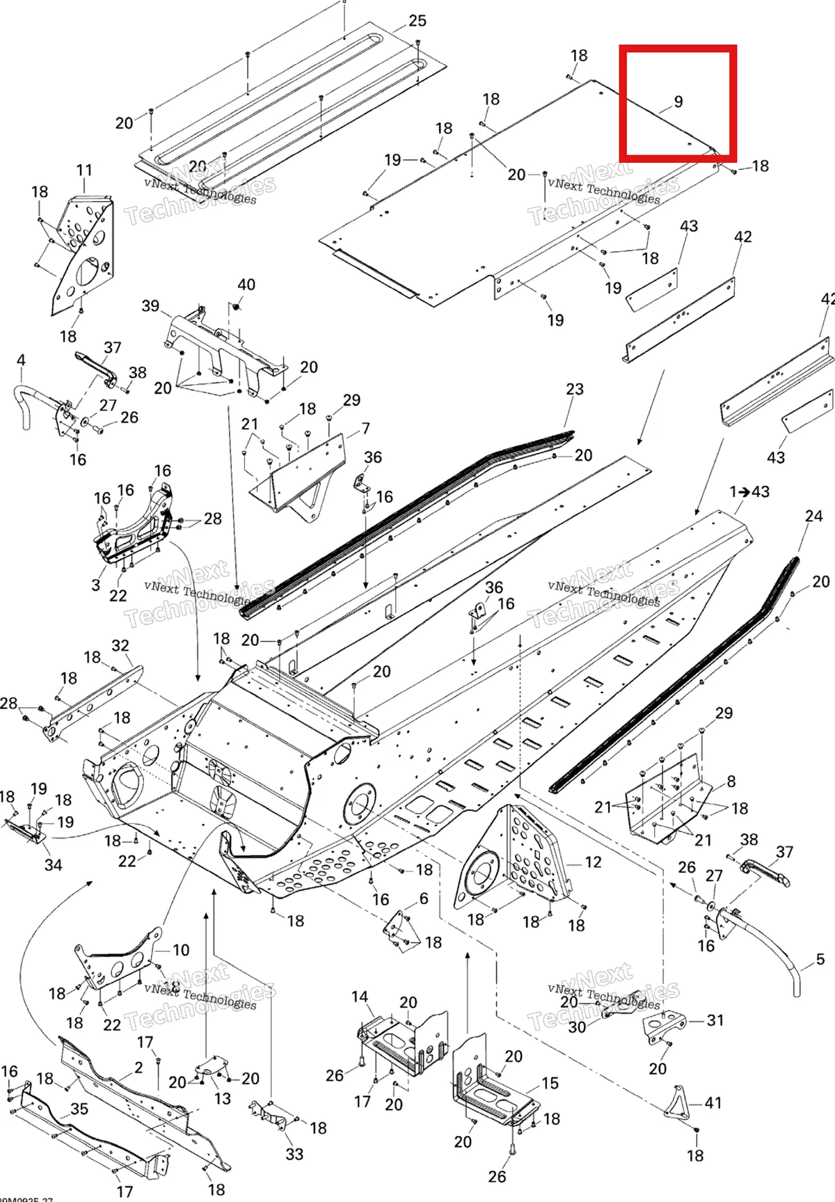 Деталь 518325486 (Деталь Frame Extention) на схеме узла 2009 Ski-Doo Skandic Tundra LT 550F Frame